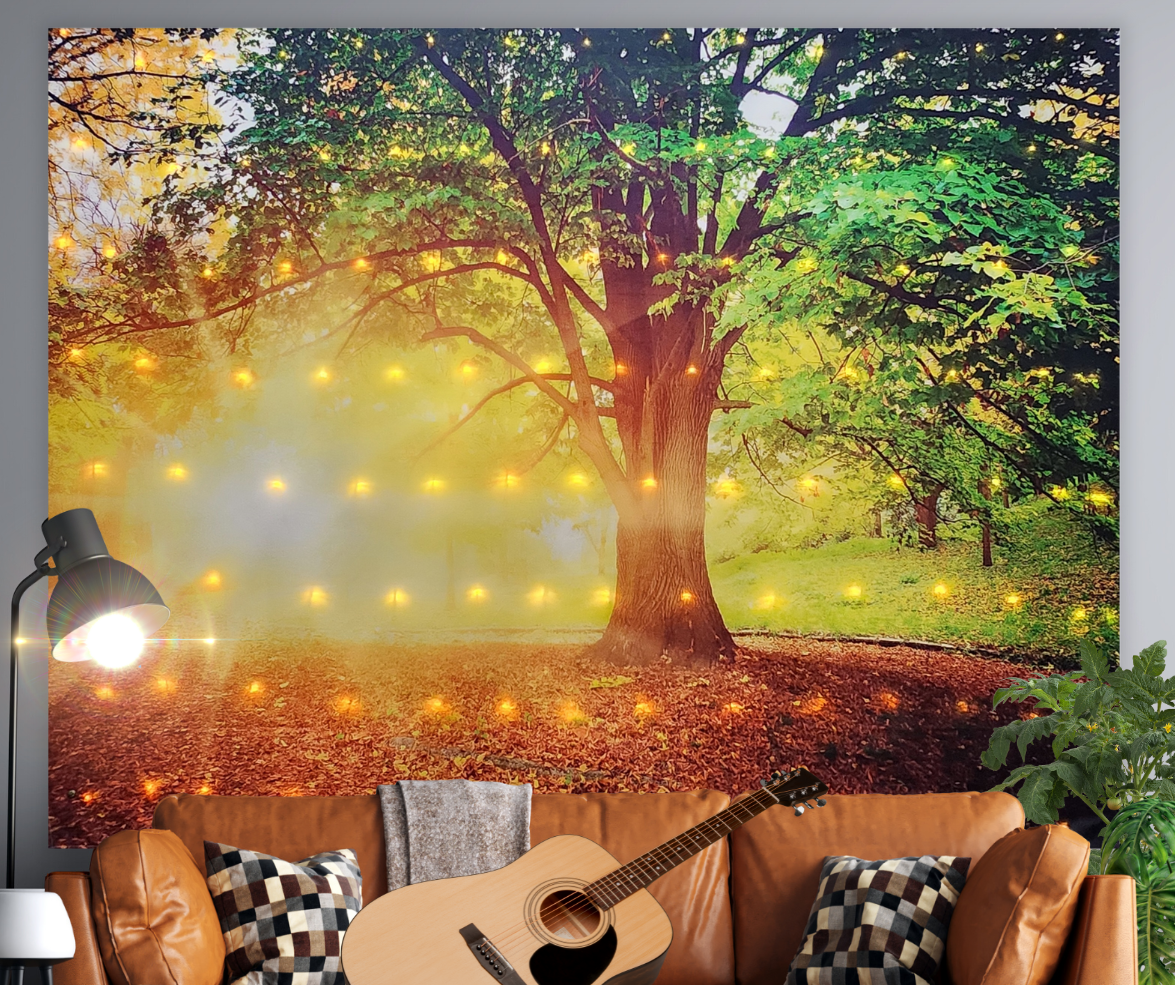 KaiSha LED Tapestry Wall Hanging; Wedding Backdrop Banner Photo Background Sunset Scenes Nature Landscape Scenery Trees