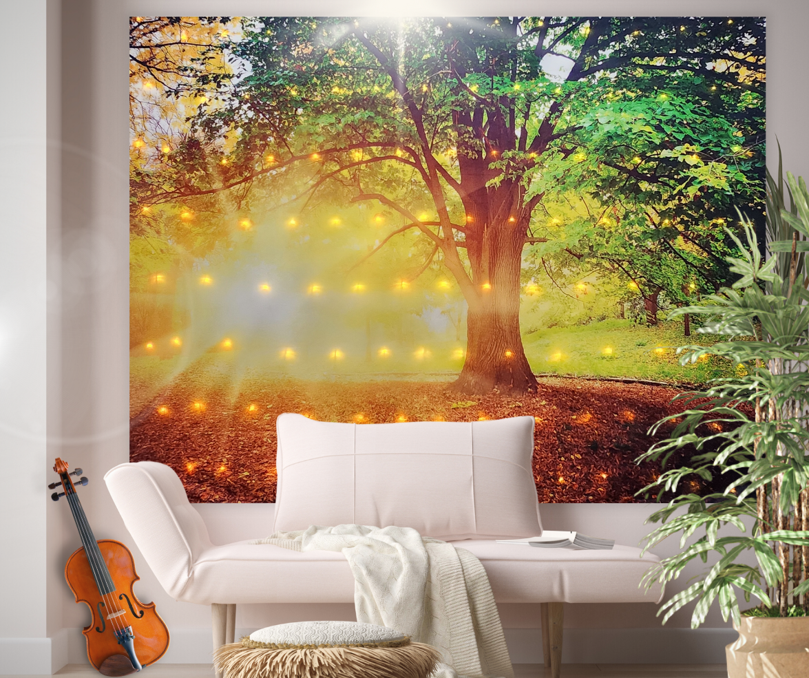 KaiSha LED Tapestry Wall Hanging; Wedding Backdrop Banner Photo Background Sunset Scenes Nature Landscape Scenery Trees