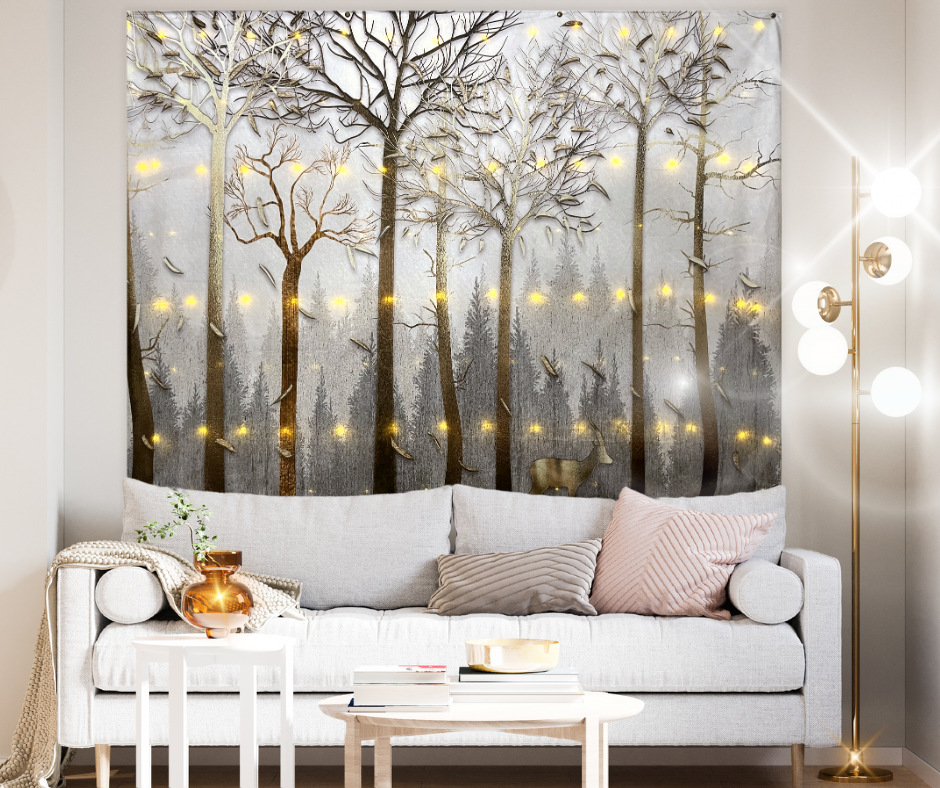 KaiSha LED Tapestry Wall Hanging; Wedding Backdrop Banner Photo Background Winter Scenes Nature Landscape Scenery Trees