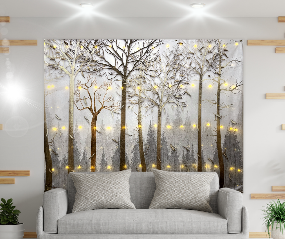 KaiSha LED Tapestry Wall Hanging; Wedding Backdrop Banner Photo Background Winter Scenes Nature Landscape Scenery Trees