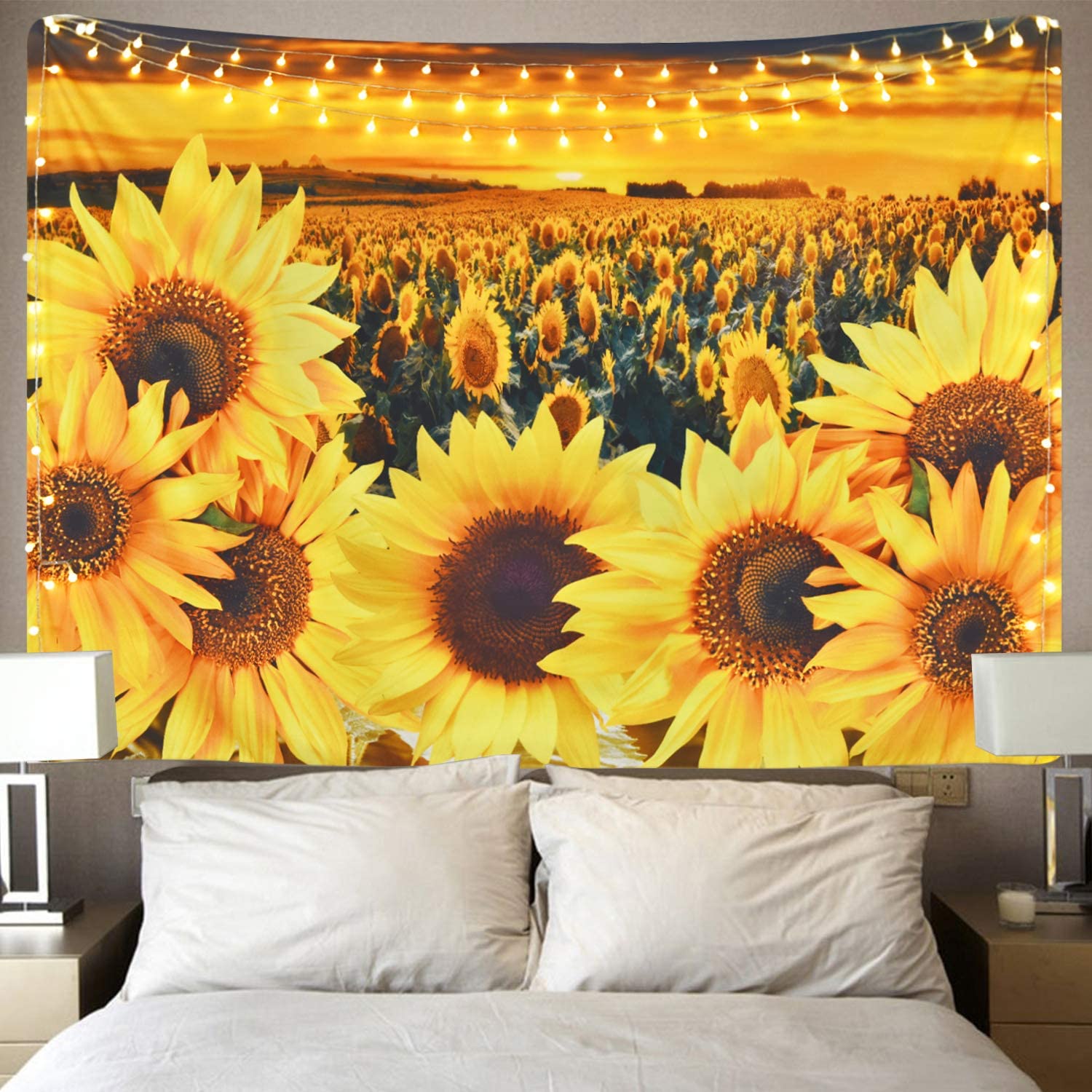 KaiSha Tapestry Wall Hanging; Sunflower Fields Art Décor Bedroom Large Sunshine Nature Scenes Tapestries (79"x59")