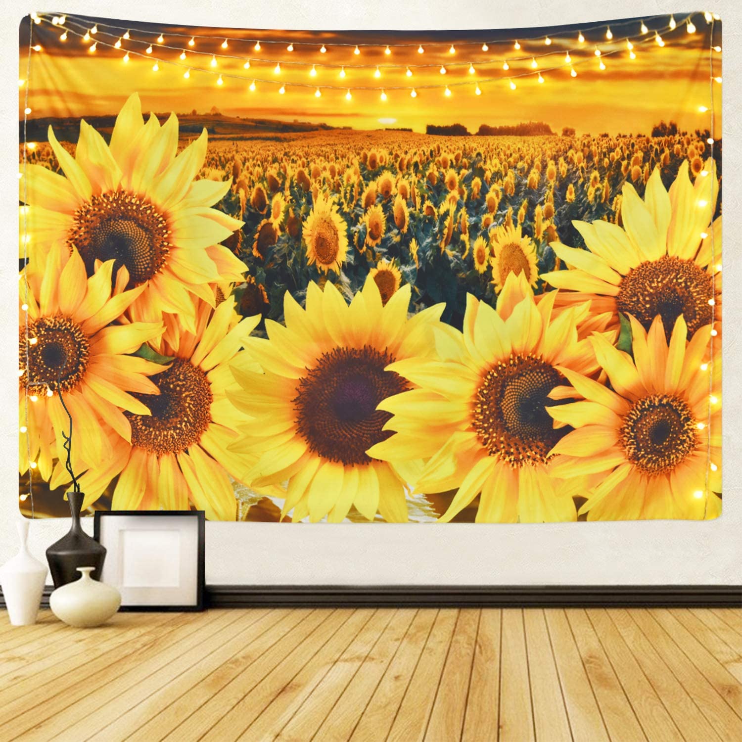 KaiSha Tapestry Wall Hanging; Sunflower Fields Art Décor Bedroom Large Sunshine Nature Scenes Tapestries (79"x59")