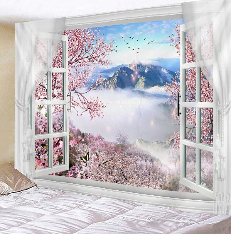 KaiSha Tapestry Wall Hanging; Pink Decor Modern Forest Trees Bohemian Boho Art Large Girls Bedroom Artwork