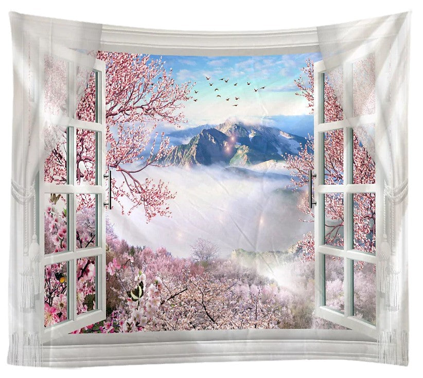 KaiSha Tapestry Wall Hanging; Pink Decor Modern Forest Trees Bohemian Boho Art Large Girls Bedroom Artwork
