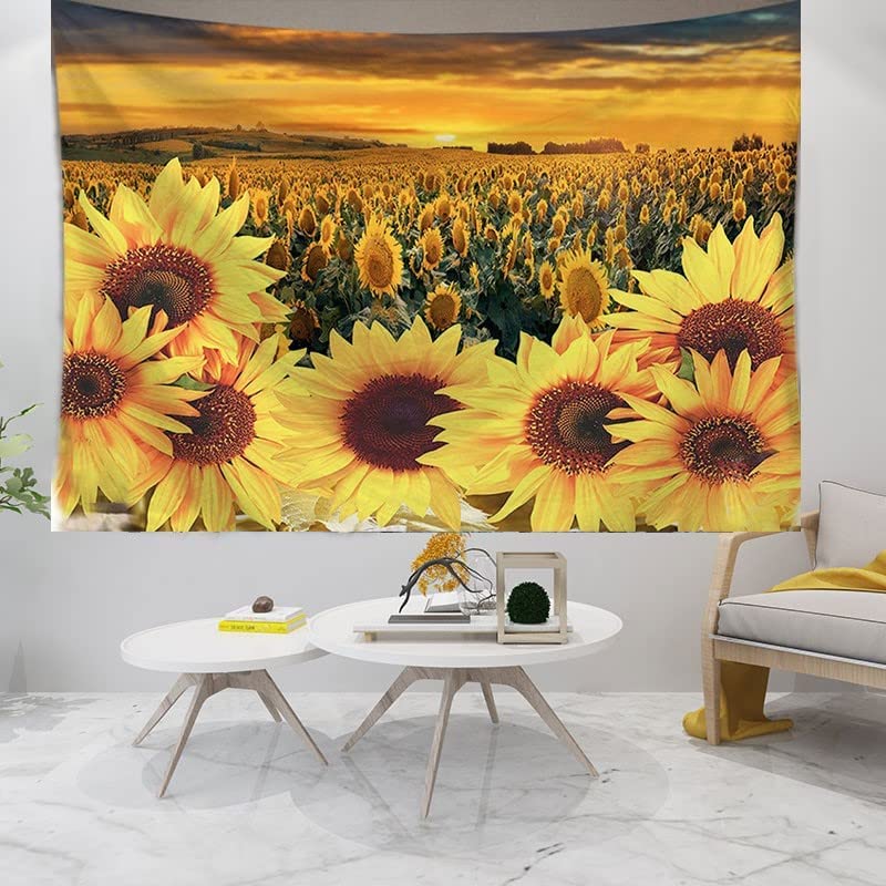 KaiSha Tapestry Wall Hanging; Sunflower Fields Art Décor Bedroom Large Sunshine Nature Scenes Tapestries (79"x59")