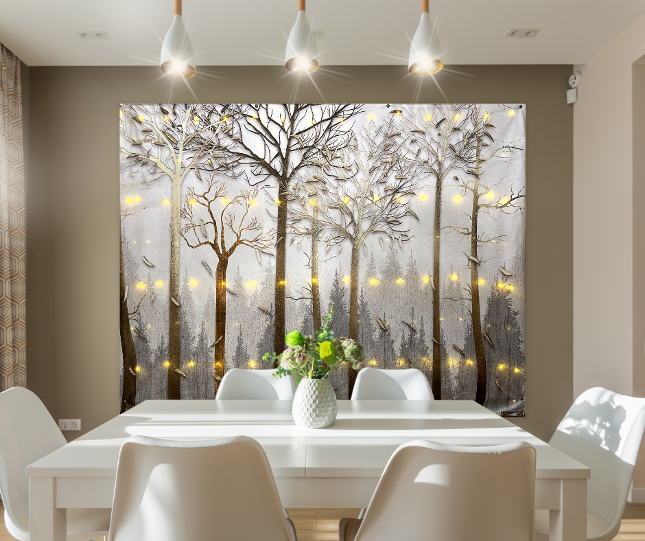 KaiSha LED Tapestry Wall Hanging; Wedding Backdrop Banner Photo Background Winter Scenes Nature Landscape Scenery Trees