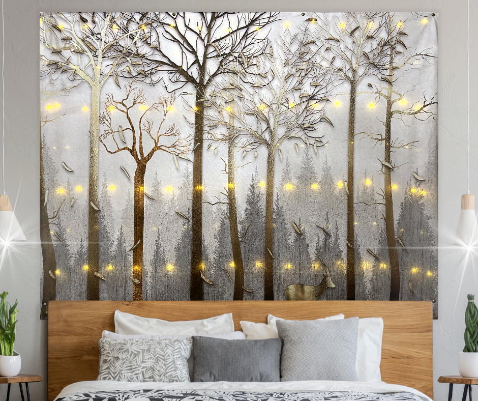 KaiSha LED Tapestry Wall Hanging; Wedding Backdrop Banner Photo Background Winter Scenes Nature Landscape Scenery Trees