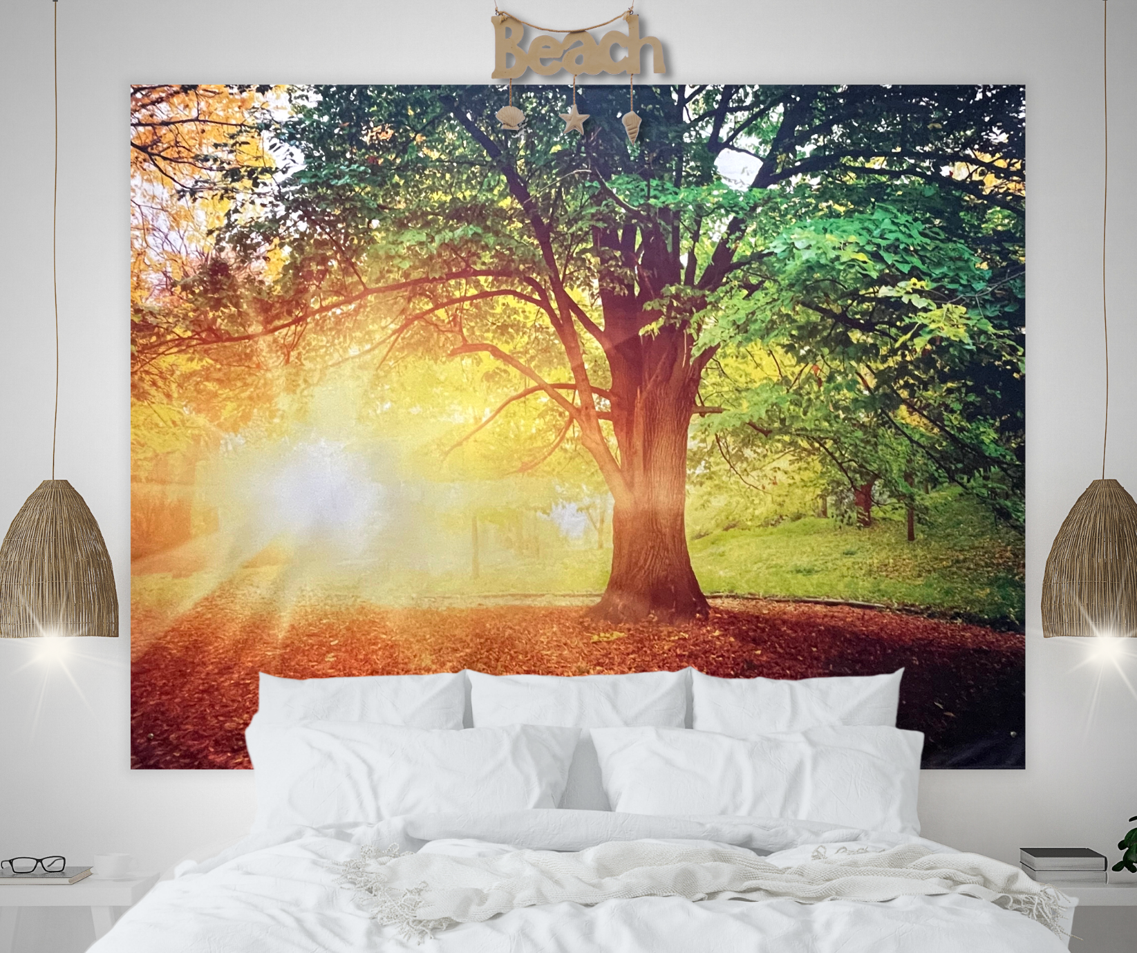 KaiSha LED Tapestry Wall Hanging; Wedding Backdrop Banner Photo Background Sunset Scenes Nature Landscape Scenery Trees