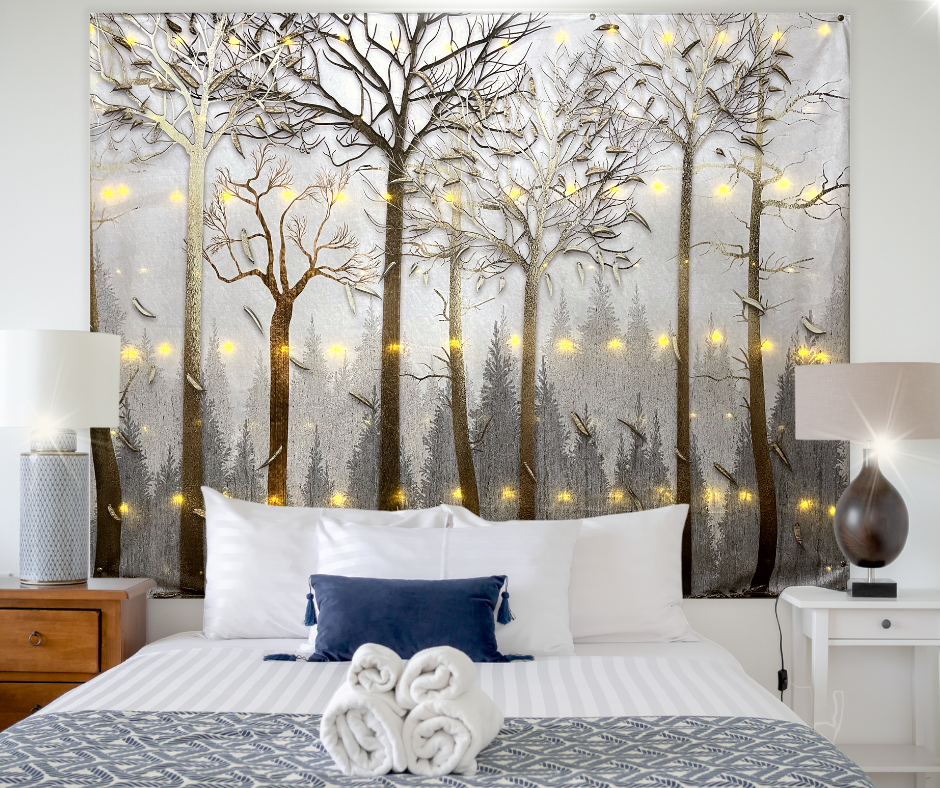 KaiSha LED Tapestry Wall Hanging; Wedding Backdrop Banner Photo Background Winter Scenes Nature Landscape Scenery Trees