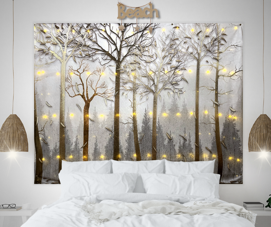 KaiSha LED Tapestry Wall Hanging; Wedding Backdrop Banner Photo Background Winter Scenes Nature Landscape Scenery Trees