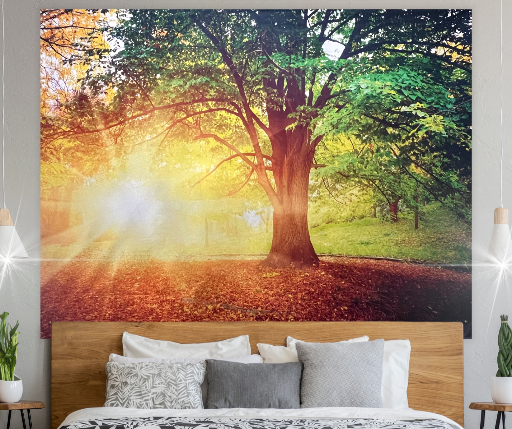 KaiSha LED Tapestry Wall Hanging; Wedding Backdrop Banner Photo Background Sunset Scenes Nature Landscape Scenery Trees