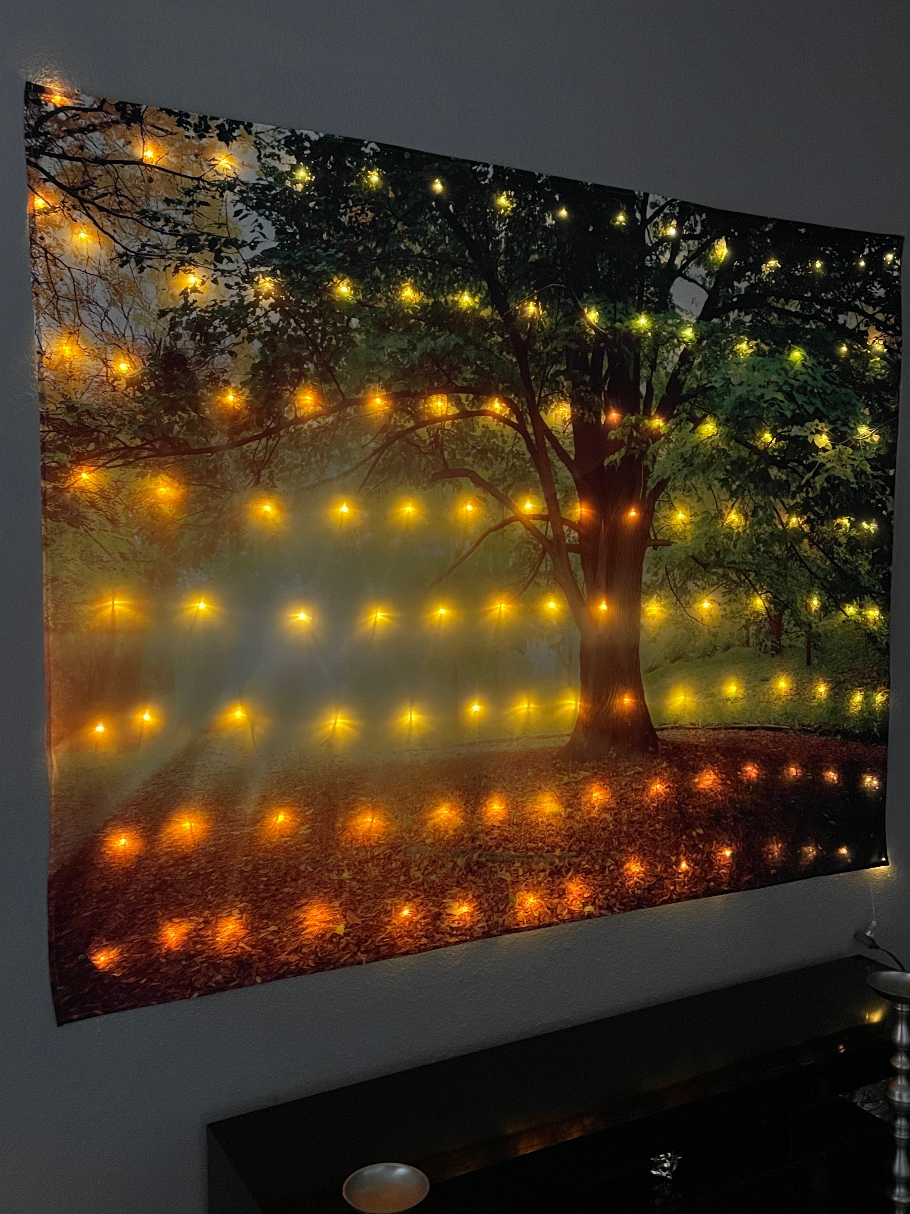 KaiSha LED Tapestry Wall Hanging; Wedding Backdrop Banner Photo Background Sunset Scenes Nature Landscape Scenery Trees