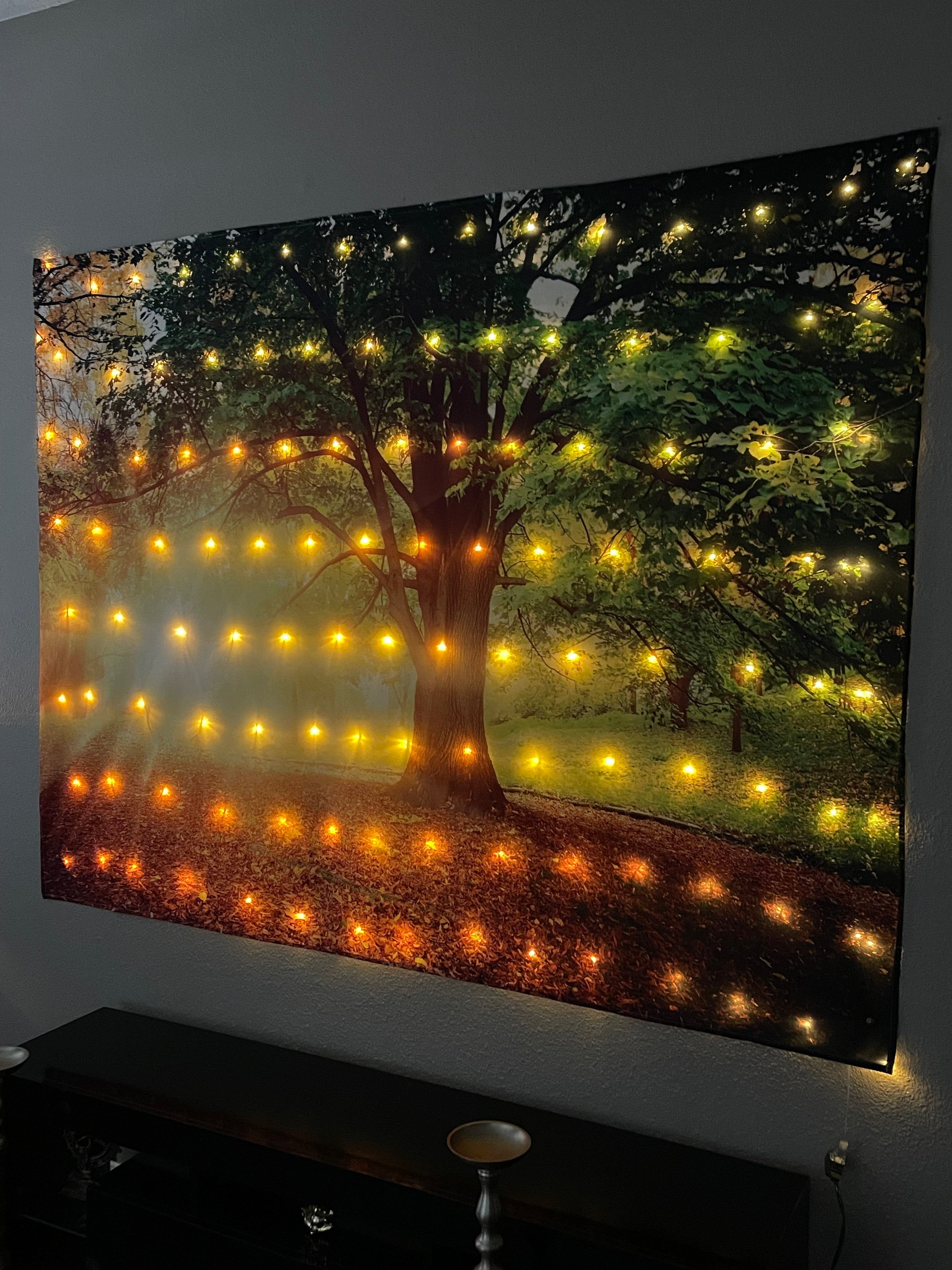 KaiSha LED Tapestry Wall Hanging; Wedding Backdrop Banner Photo Background Sunset Scenes Nature Landscape Scenery Trees