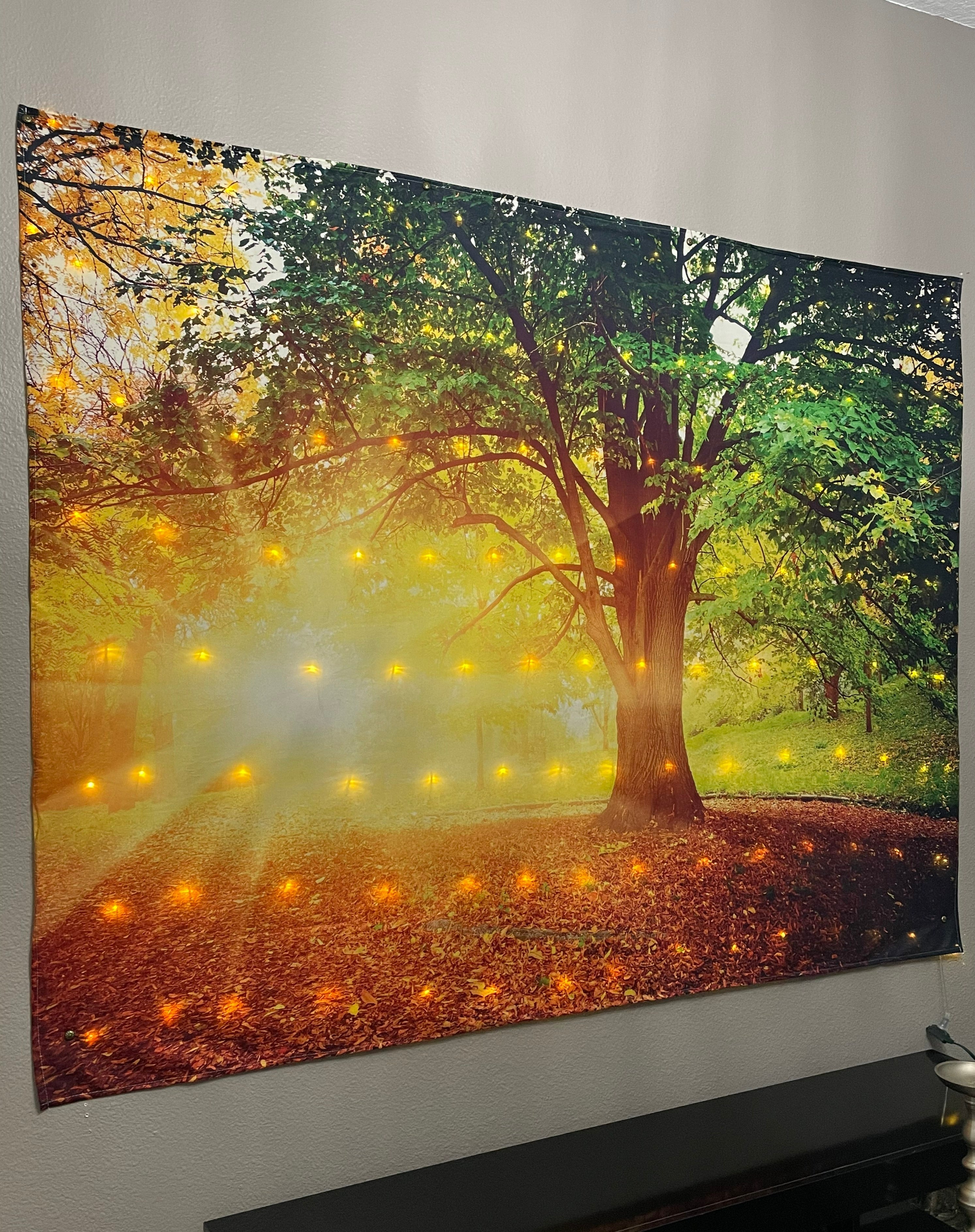 KaiSha LED Tapestry Wall Hanging; Wedding Backdrop Banner Photo Background Sunset Scenes Nature Landscape Scenery Trees