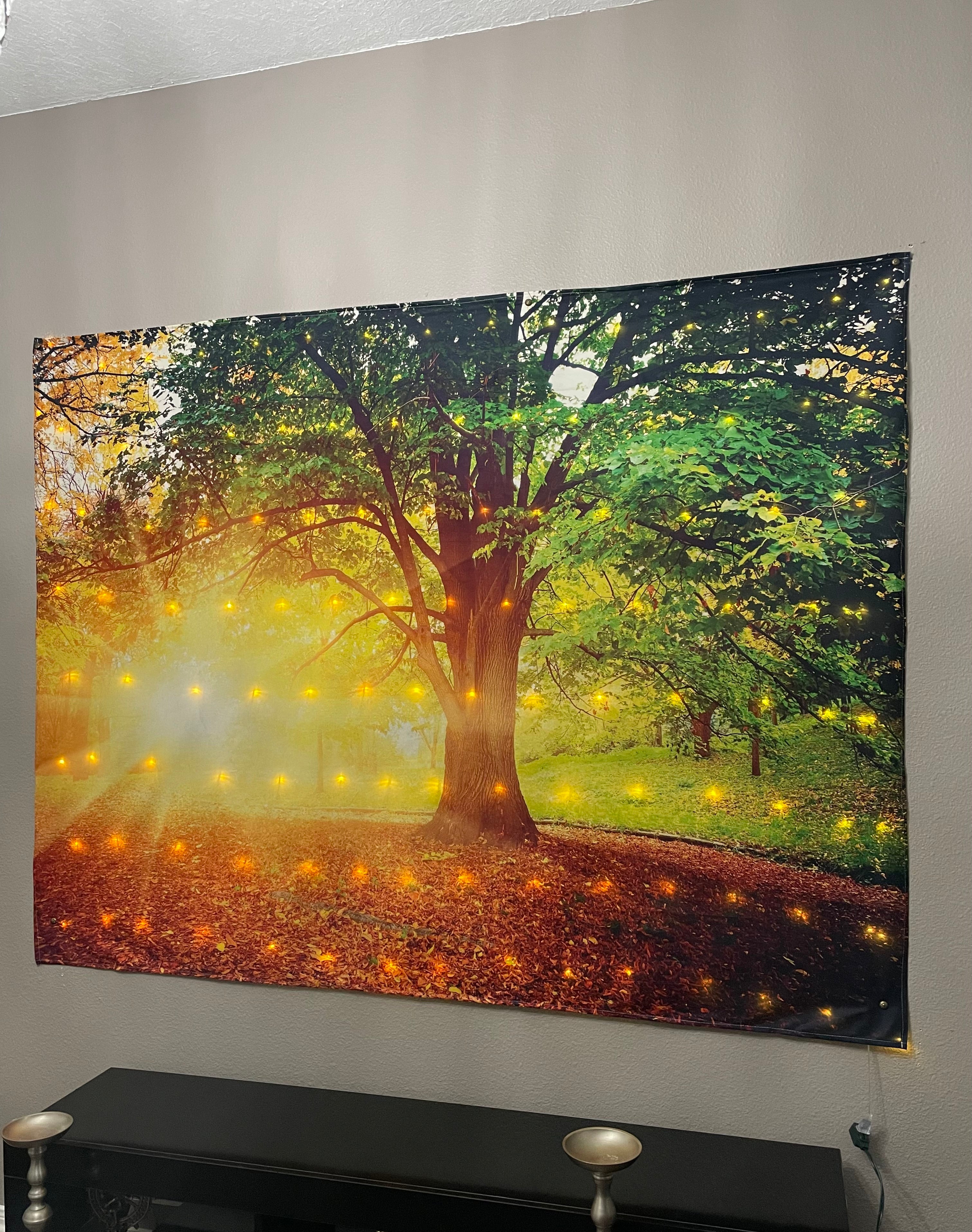 KaiSha LED Tapestry Wall Hanging; Wedding Backdrop Banner Photo Background Sunset Scenes Nature Landscape Scenery Trees