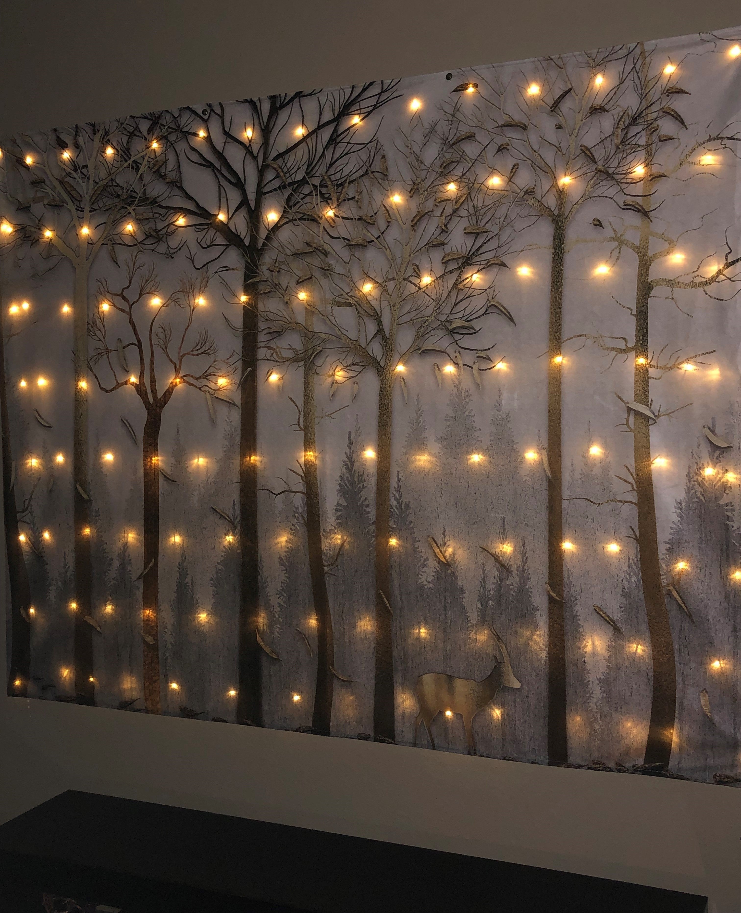 KaiSha LED Tapestry Wall Hanging; Wedding Backdrop Banner Photo Background Winter Scenes Nature Landscape Scenery Trees