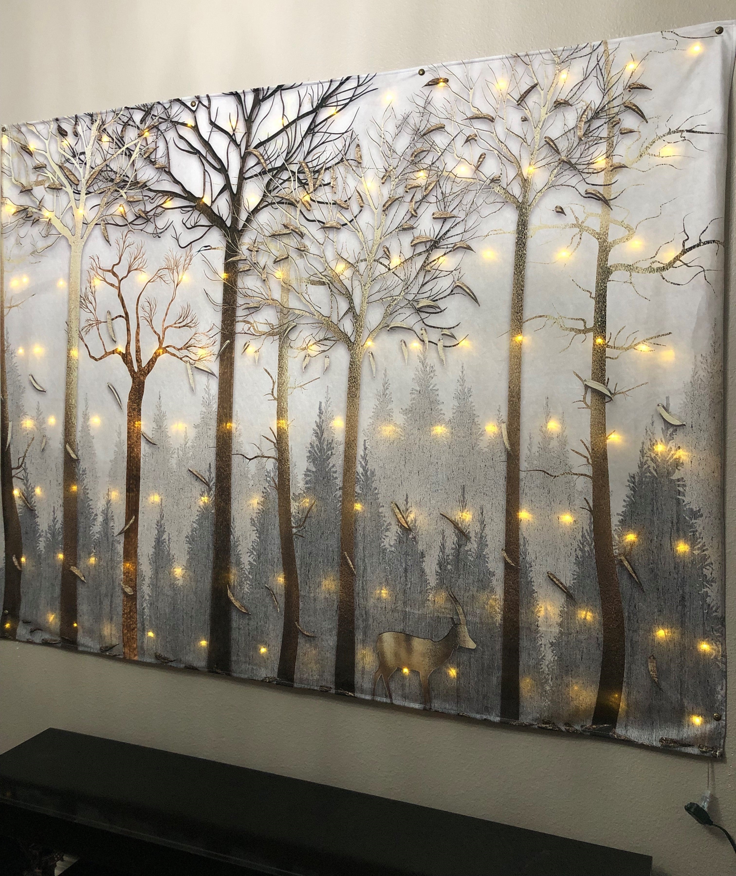 KaiSha LED Tapestry Wall Hanging; Wedding Backdrop Banner Photo Background Winter Scenes Nature Landscape Scenery Trees