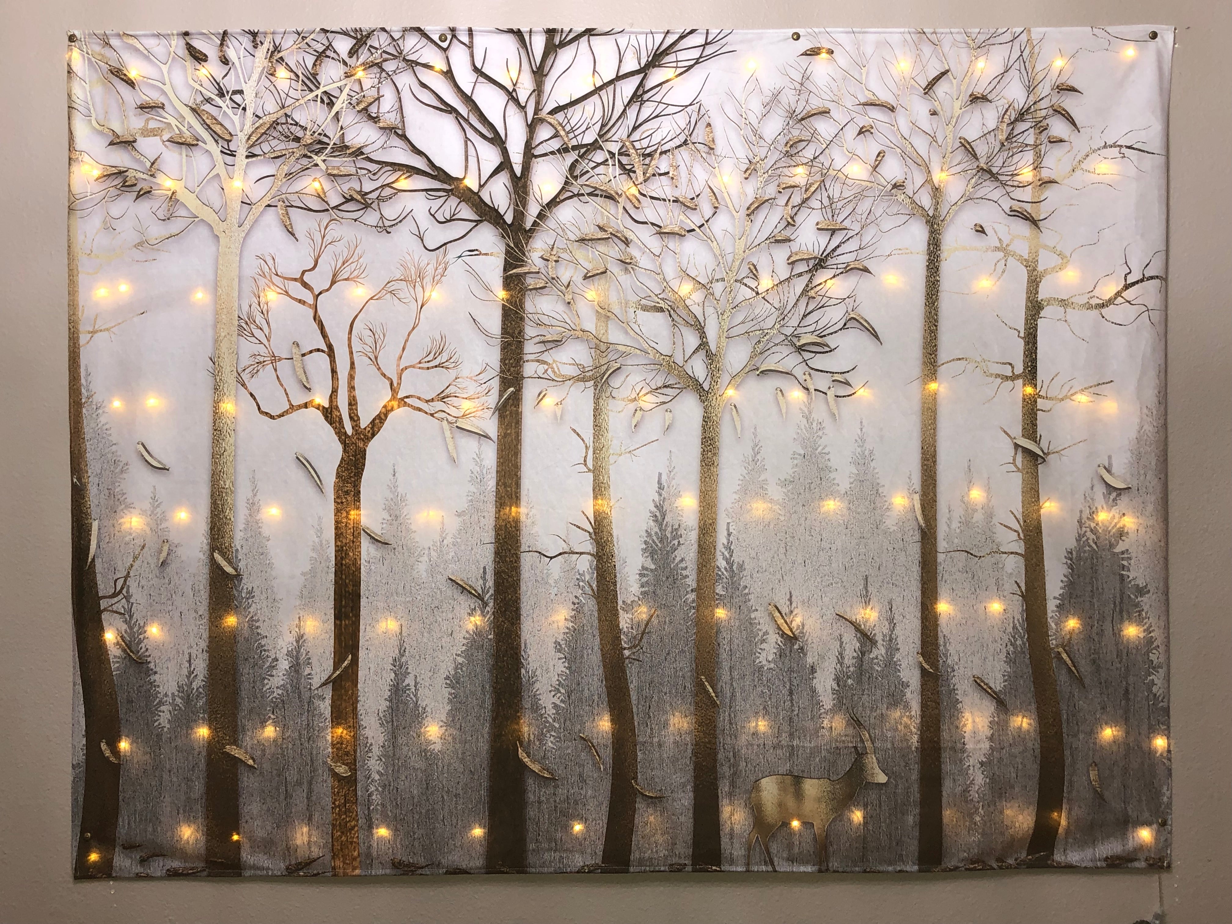 KaiSha LED Tapestry Wall Hanging; Wedding Backdrop Banner Photo Background Winter Scenes Nature Landscape Scenery Trees