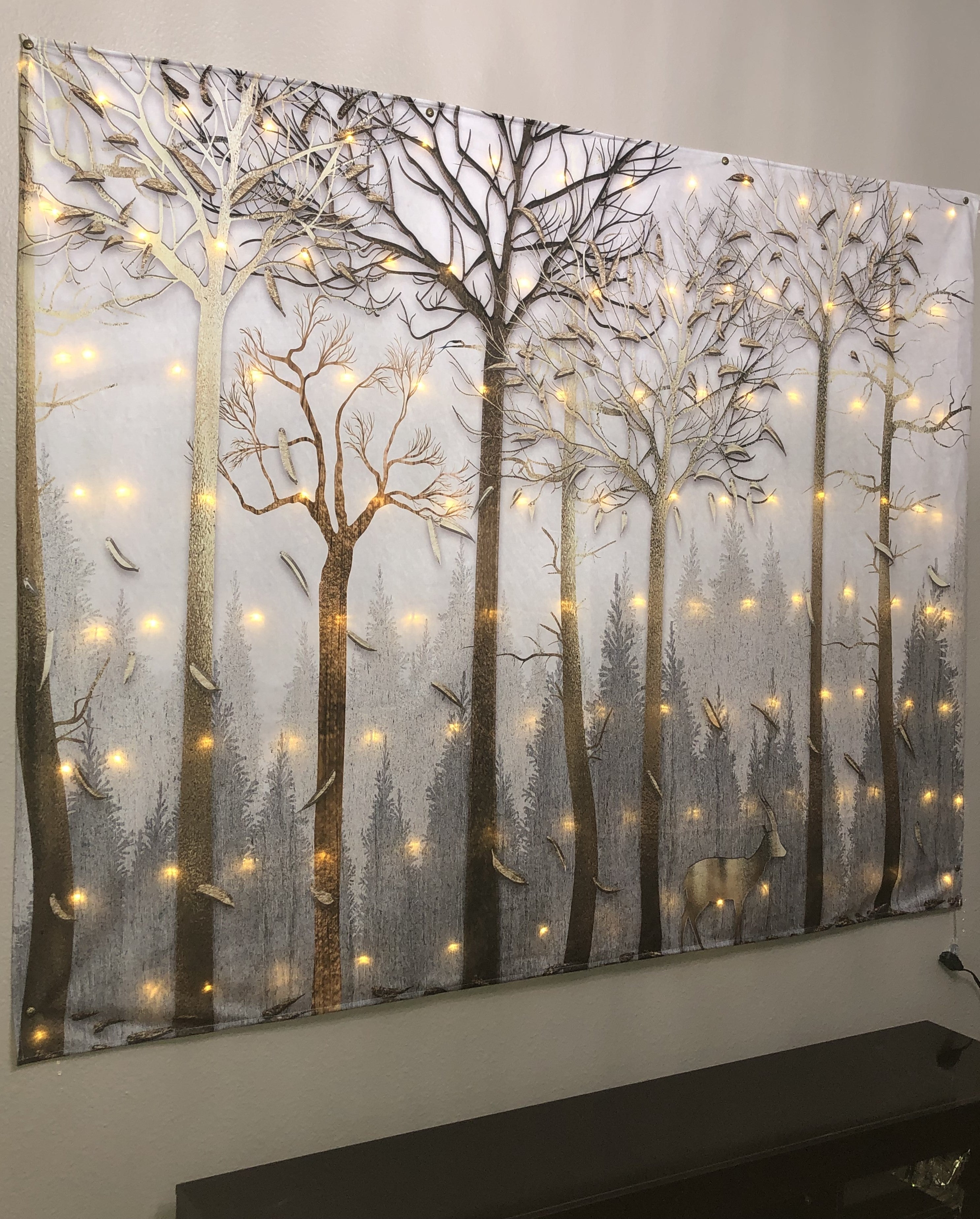 KaiSha LED Tapestry Wall Hanging; Wedding Backdrop Banner Photo Background Winter Scenes Nature Landscape Scenery Trees