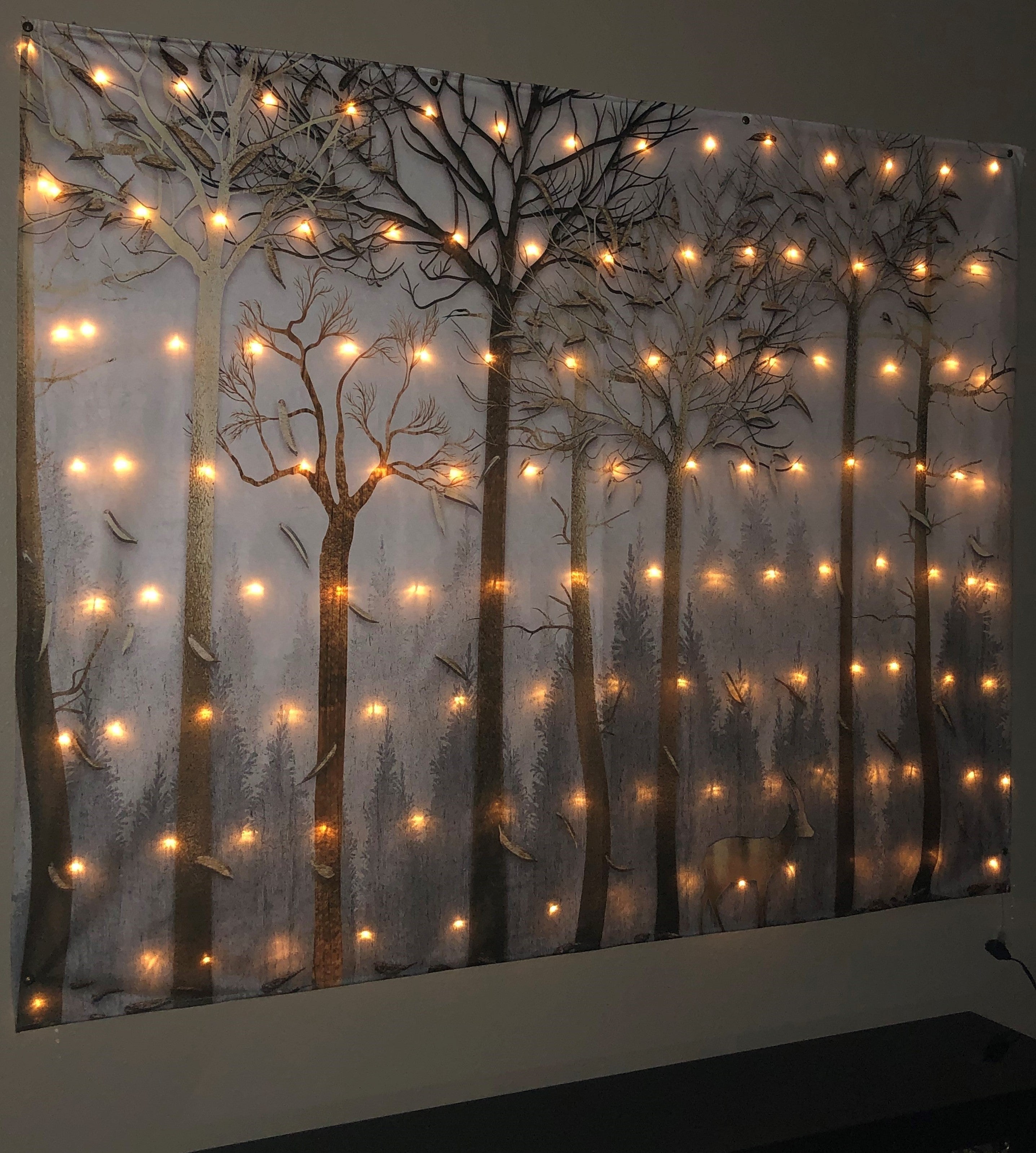 KaiSha LED Tapestry Wall Hanging; Wedding Backdrop Banner Photo Background Winter Scenes Nature Landscape Scenery Trees