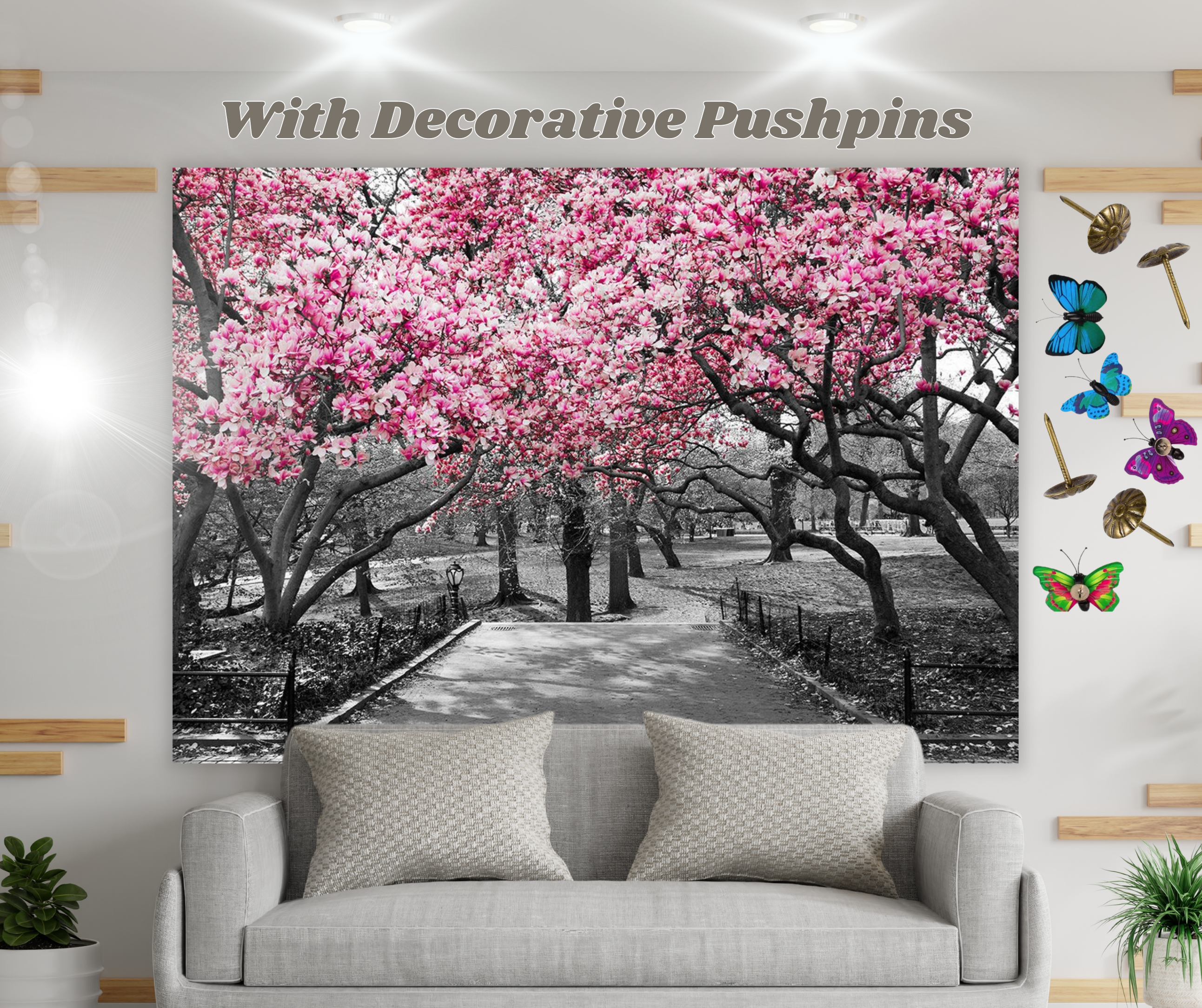 KaiSha Tapestry Wall Hanging; Pink Floral Forest Nature Wall Backdrops Cherry Blossom Garden