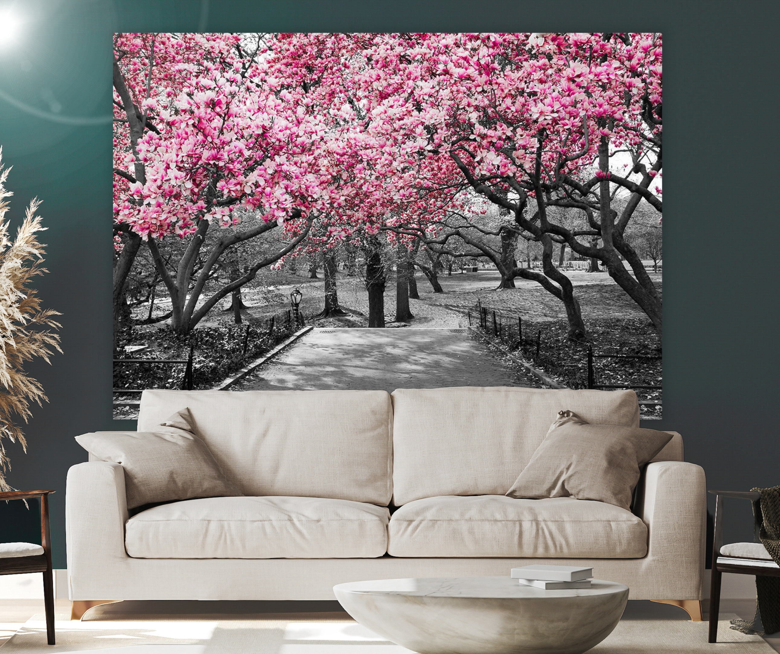 KaiSha Tapestry Wall Hanging; Pink Floral Forest Nature Wall Backdrops Cherry Blossom Garden