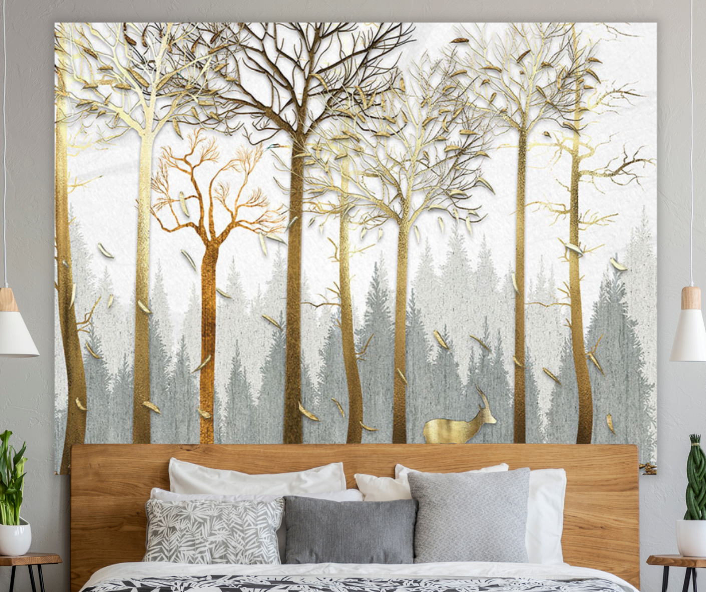 Tapiz LED KaiSha para colgar en la pared; Árboles abstractos modernos Vista escénica Decoración de arte Decoración del hogar Dormitorio Bosque Naturaleza Paisaje Escena