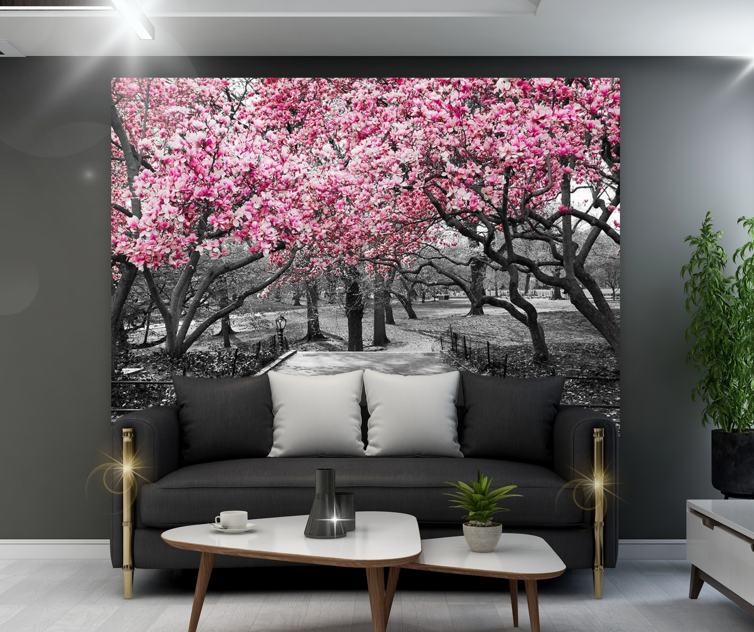 KaiSha Tapestry Wall Hanging; Pink Floral Forest Nature Wall Backdrops Cherry Blossom Garden