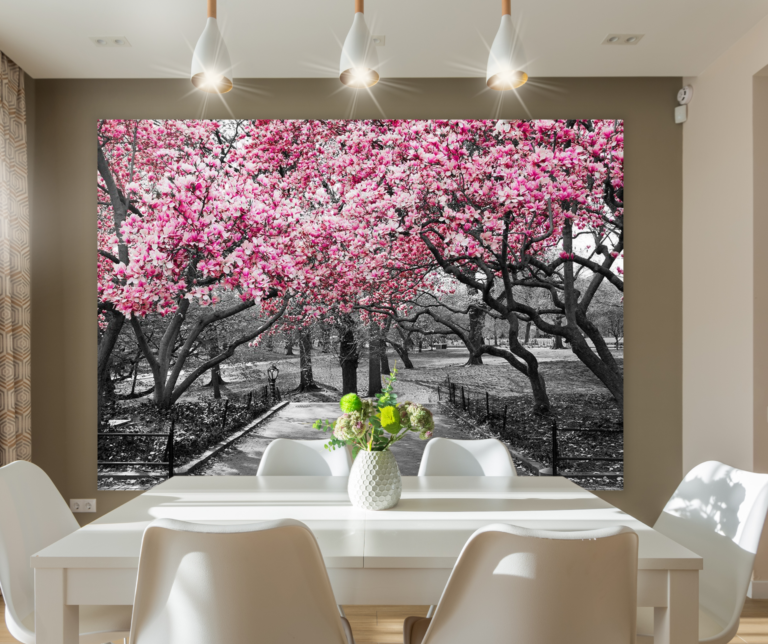 KaiSha Tapestry Wall Hanging; Pink Floral Forest Nature Wall Backdrops Cherry Blossom Garden