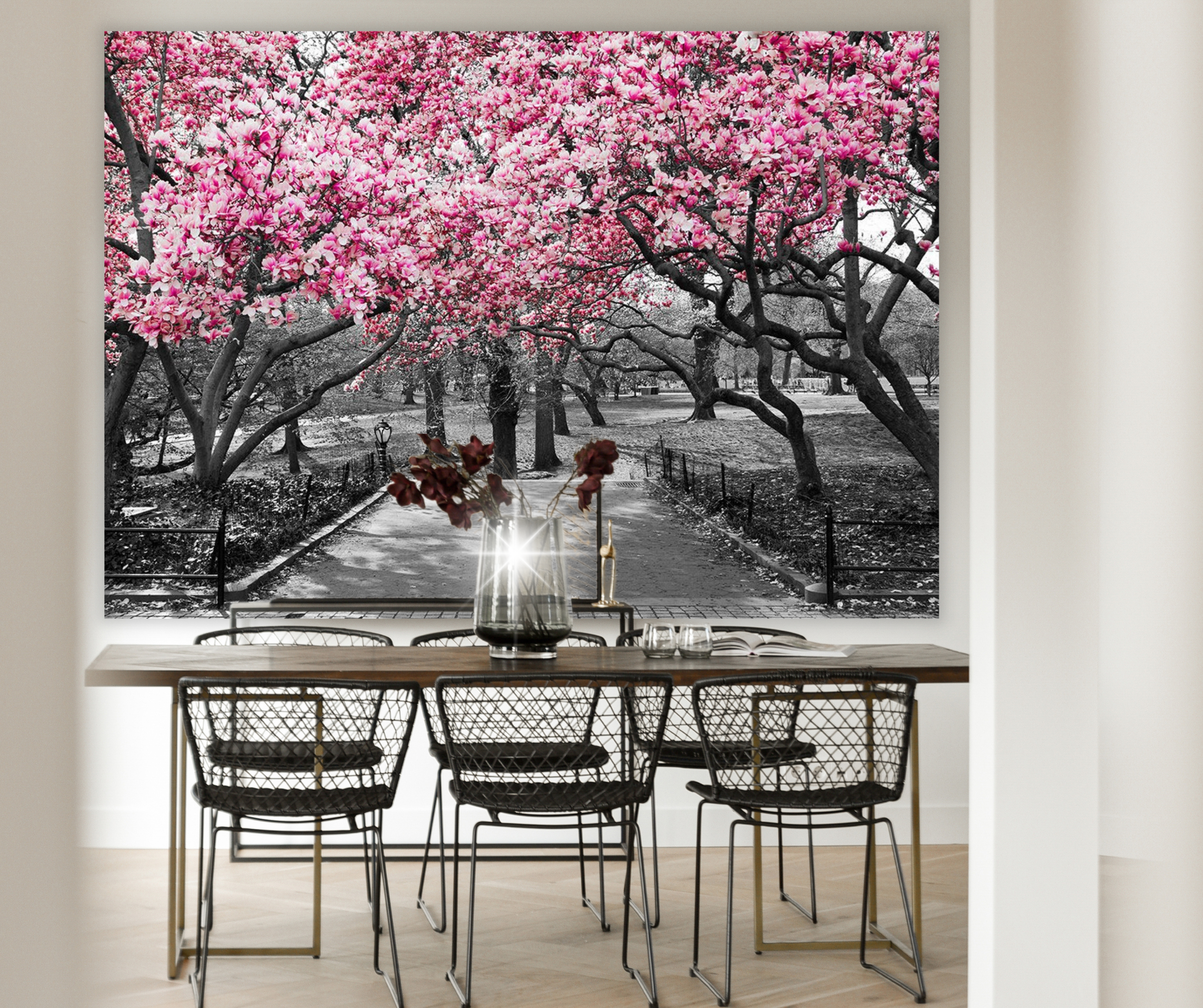 KaiSha Tapestry Wall Hanging; Pink Floral Forest Nature Wall Backdrops Cherry Blossom Garden