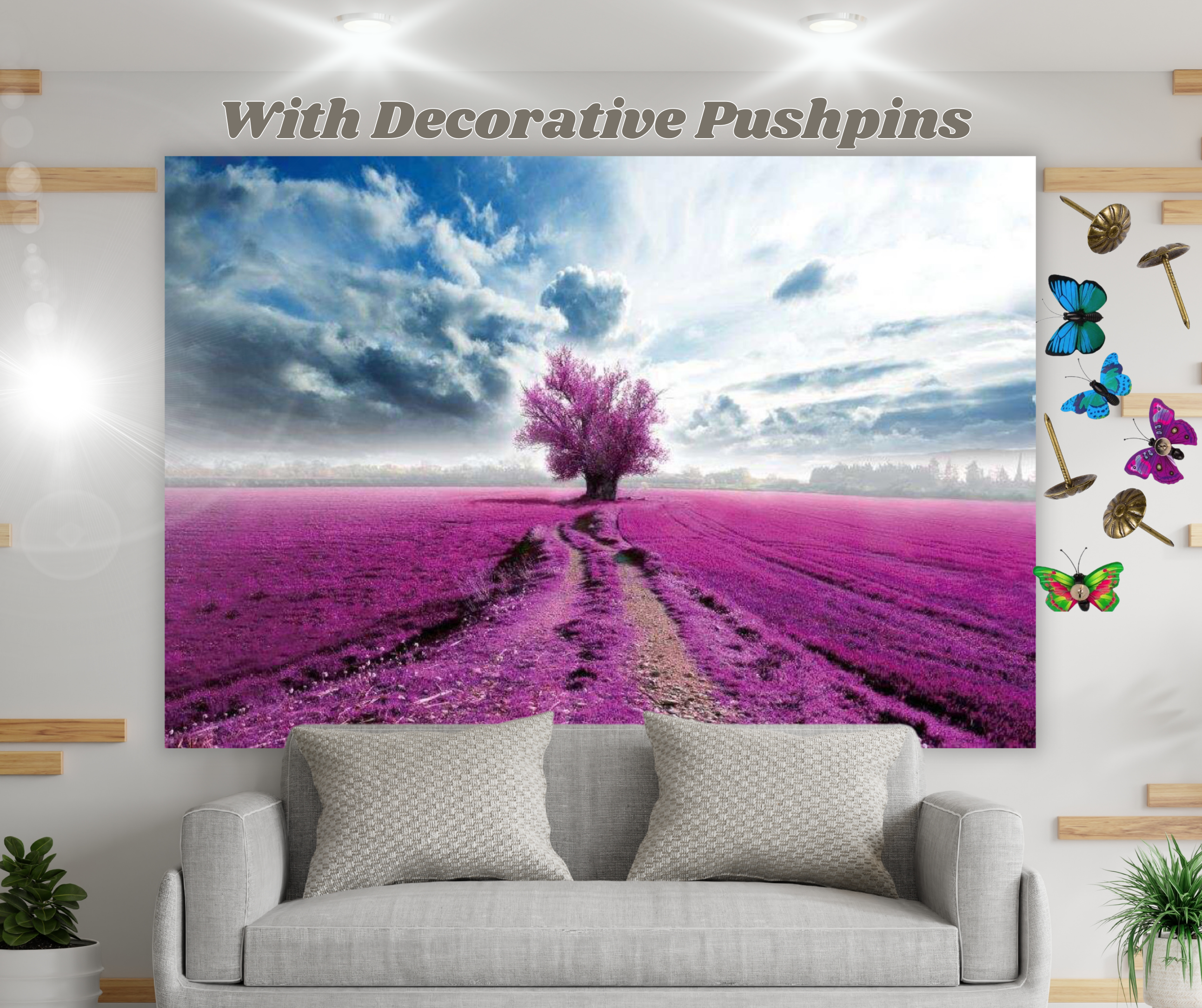 KaiSha Tapestry Wall Hanging; Lavender Fields Scenic View Wall Hanging Art Décor Large Landscape Artwork (79x59)