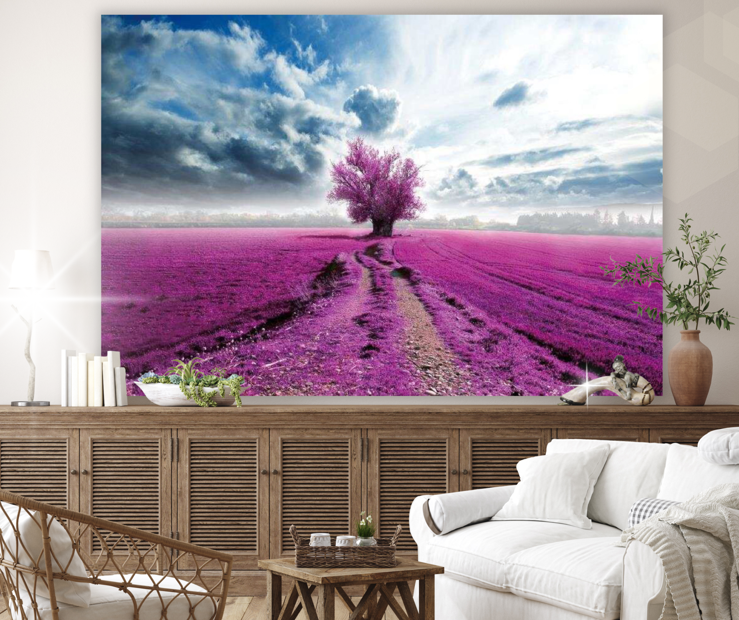 KaiSha Tapestry Wall Hanging; Lavender Fields Scenic View Wall Hanging Art Décor Large Landscape Artwork (79x59)