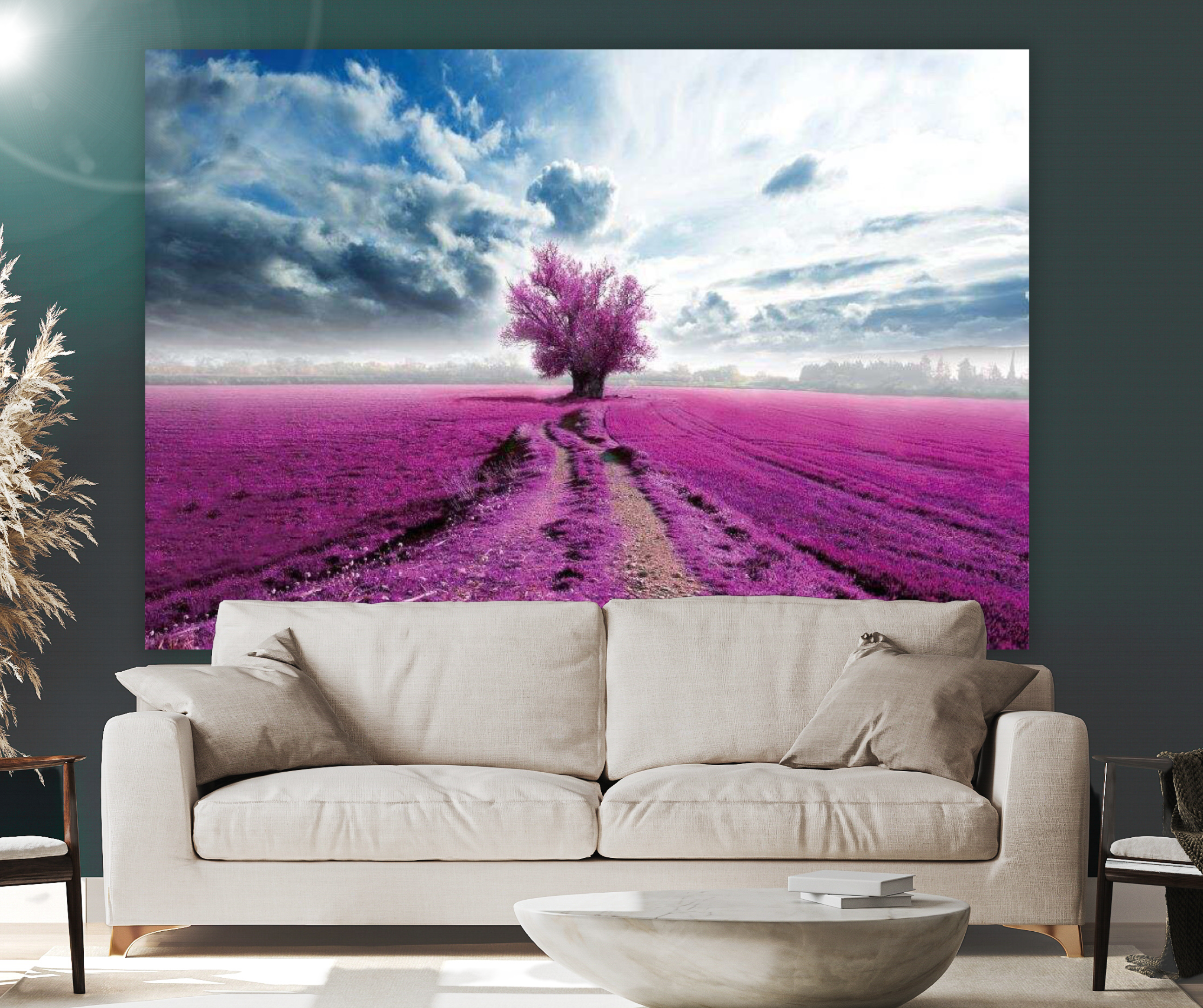 KaiSha Tapestry Wall Hanging; Lavender Fields Scenic View Wall Hanging Art Décor Large Landscape Artwork (79x59)