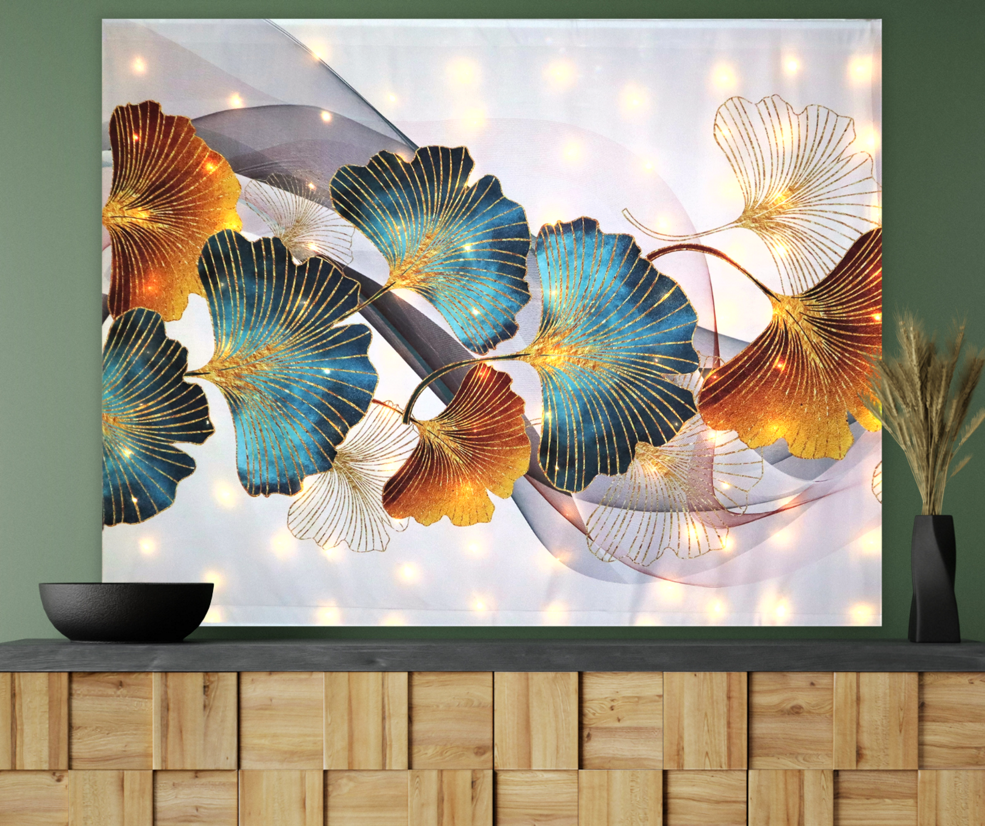 KaiSha LED Tapestry Wall Hanging; Modern Abstract Art Décor Bohemian Landscape Floral