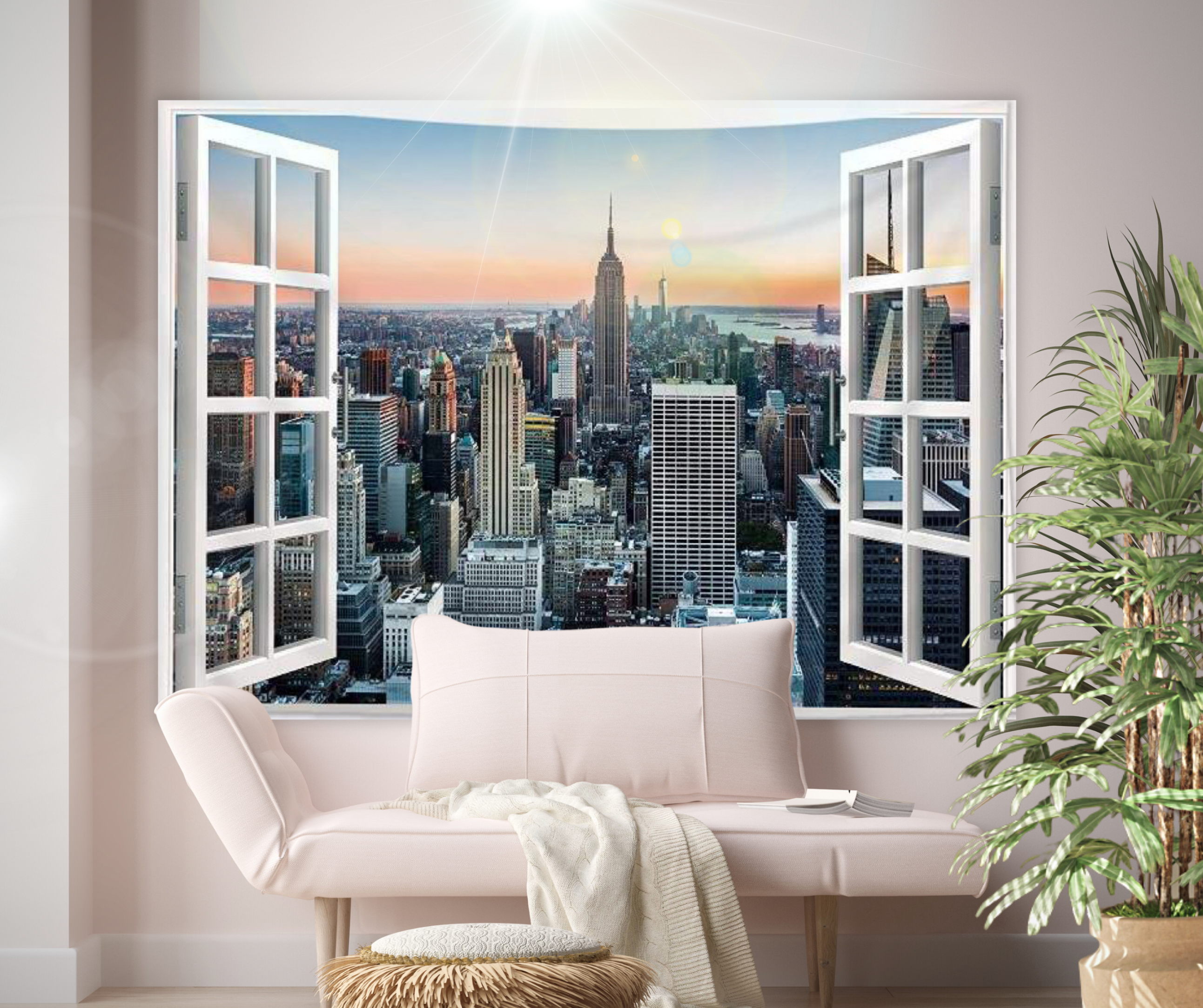 KaiSha Tapestry Wall Hanging; City Skyline Art Home Décor; Cityscape New York Backdrop Tall Buildings Artwork
