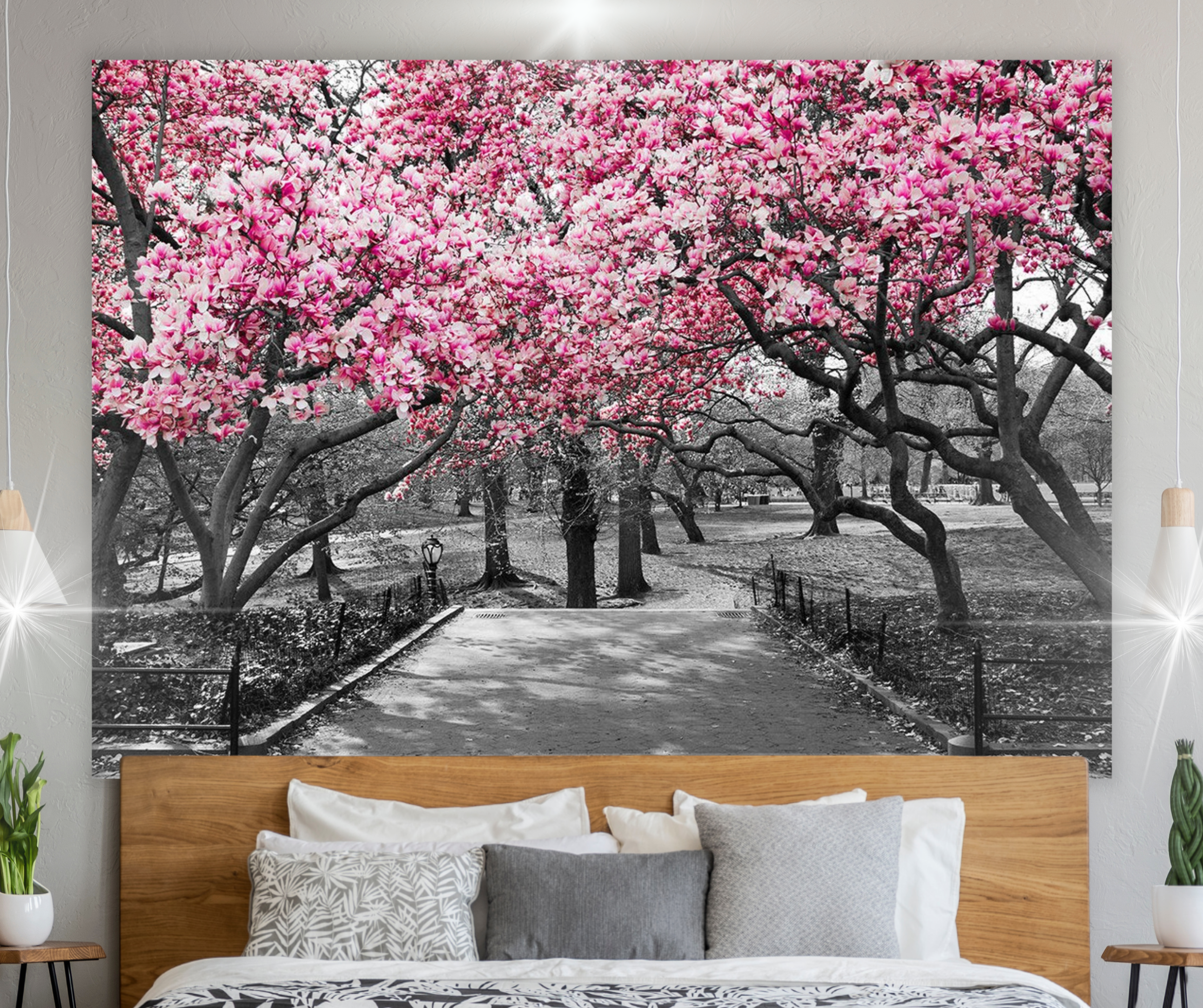 KaiSha Tapestry Wall Hanging; Pink Floral Forest Nature Wall Backdrops Cherry Blossom Garden