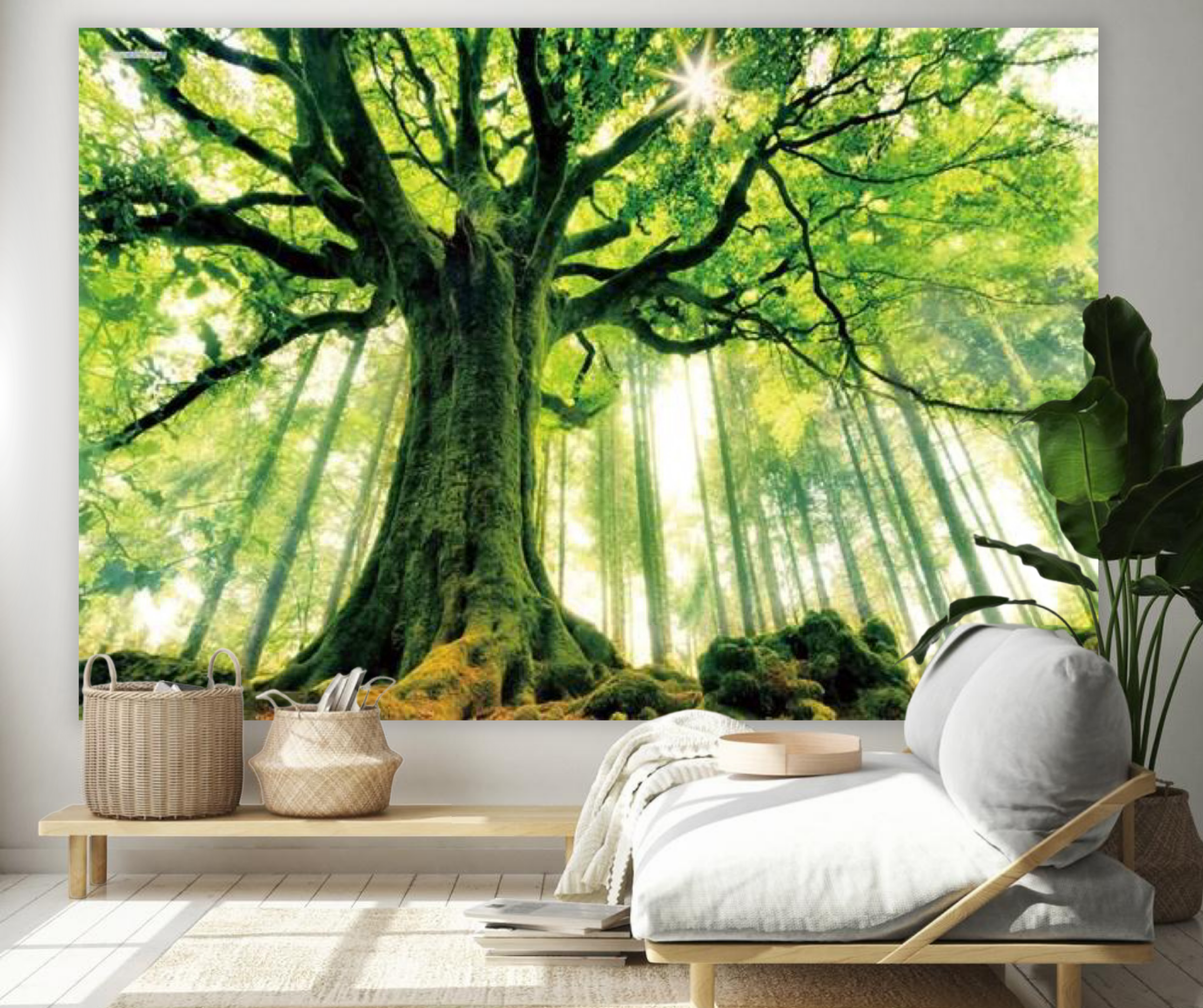 KaiSha Tapestry Wall Hanging; Home Décor Nature Tree of Life Art Bedroom Green Landscape Garden Forest Backdrop