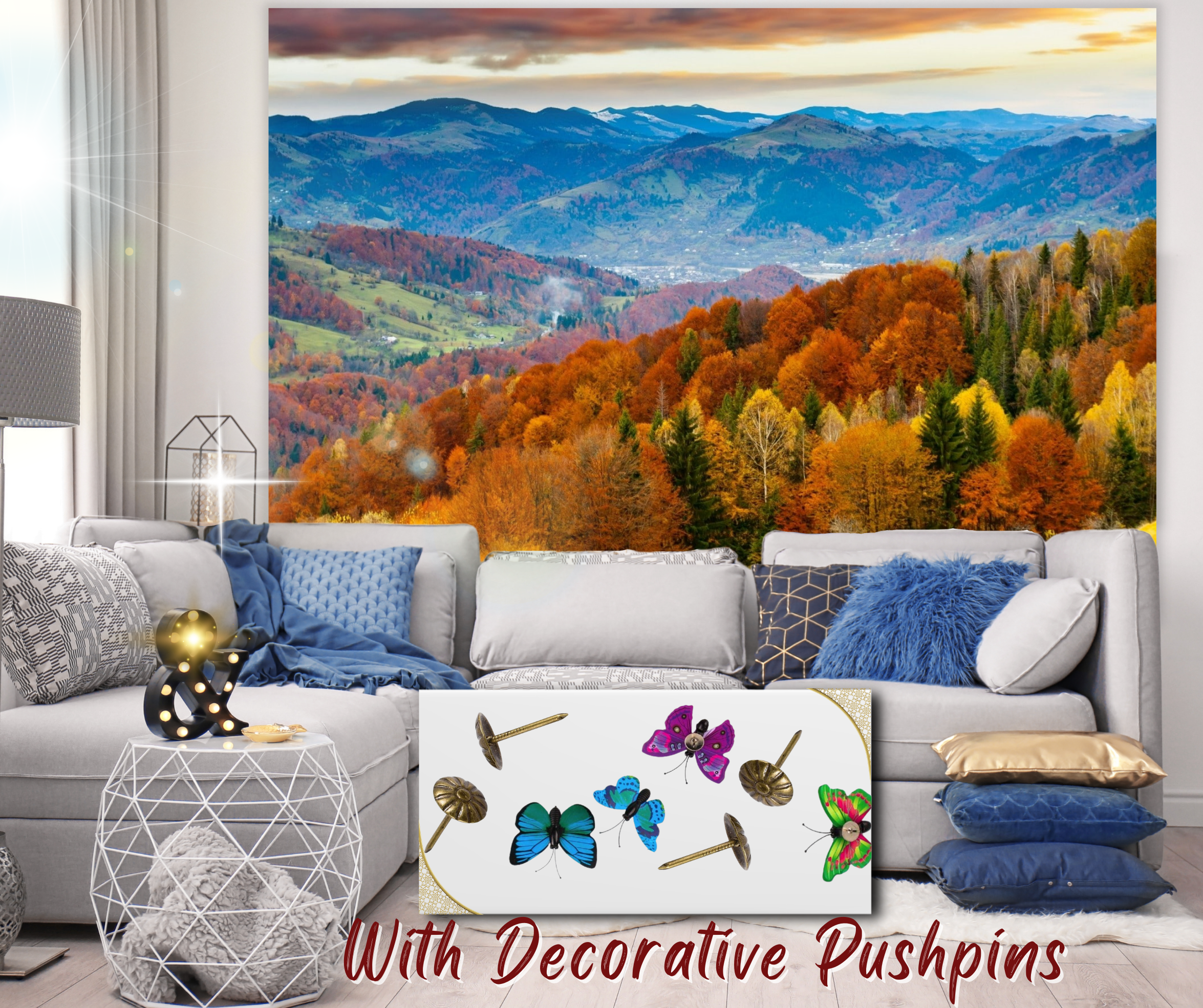 KaiSha Tapestry Wall Hanging; Nature Mountain Forest Trees Wall Backdrops Fall Decor