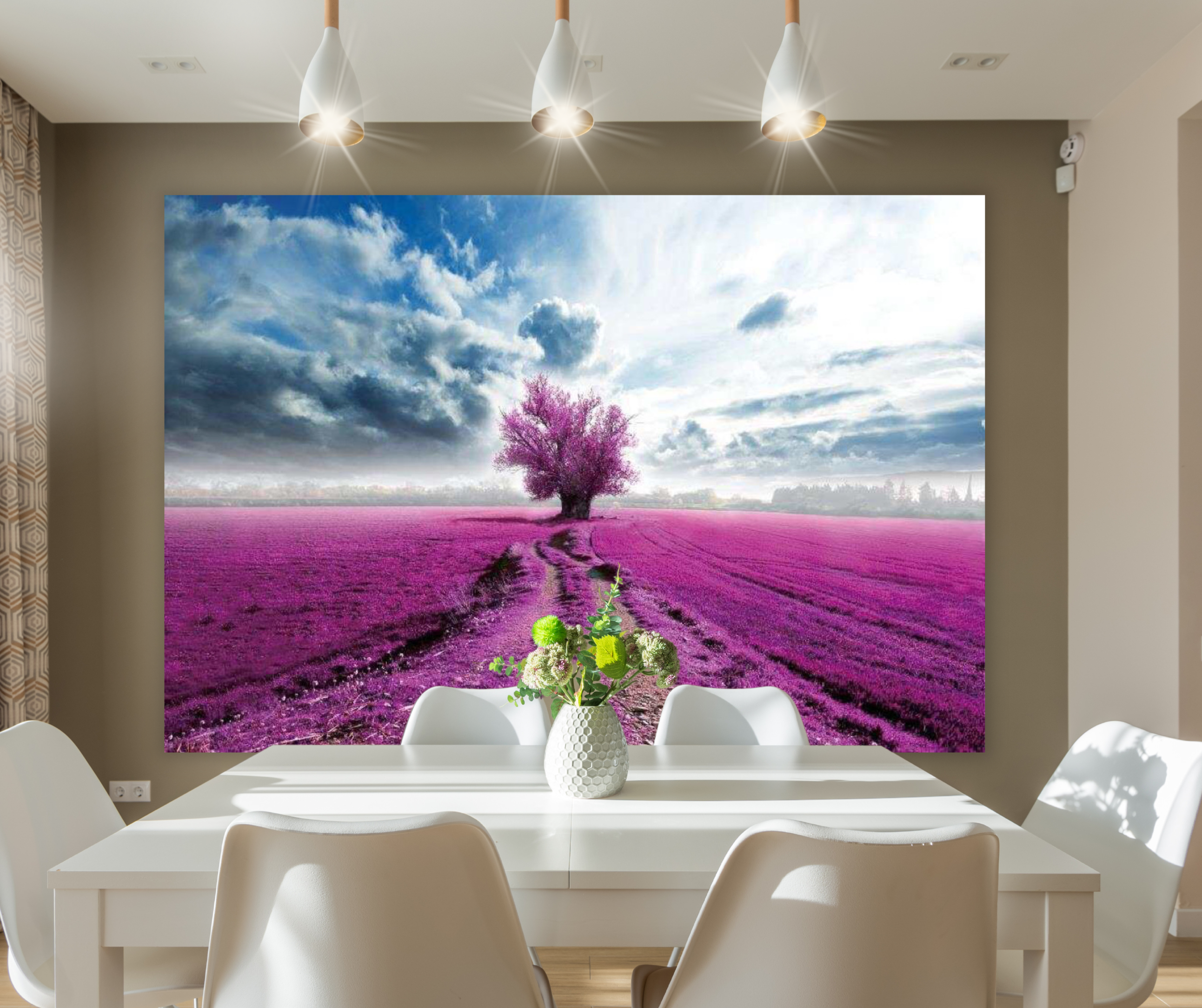 KaiSha Tapestry Wall Hanging; Lavender Fields Scenic View Wall Hanging Art Décor Large Landscape Artwork (79x59)