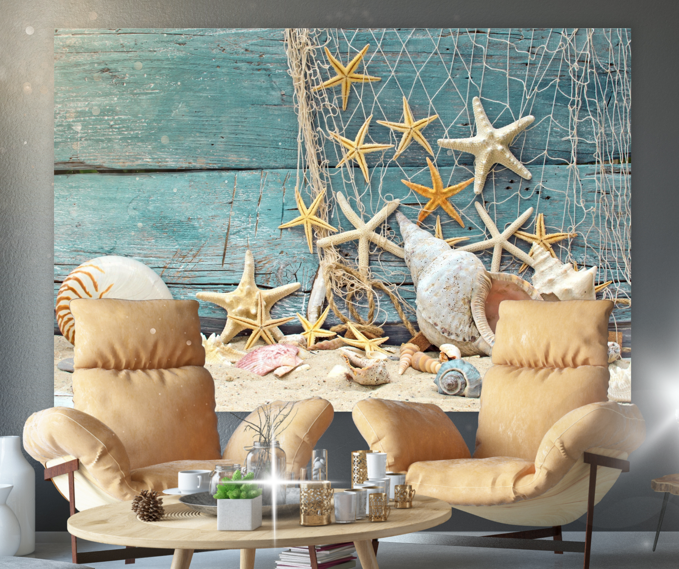 KaiSha Tapestry Wall Hanging; Beach Home Wall Decor Ocean Sea Blue Art Bedroom Shells Starfish Backdrop