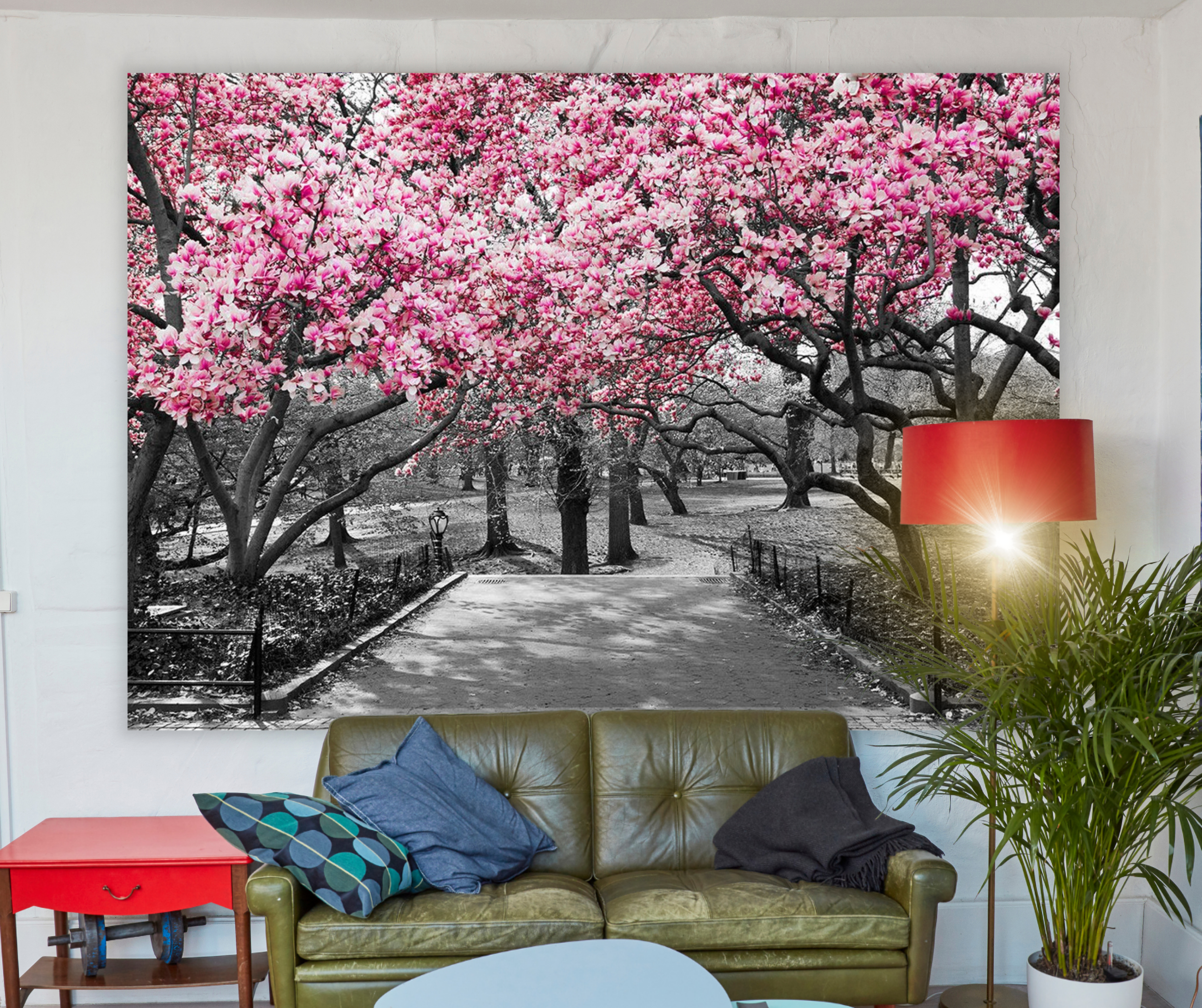 KaiSha Tapestry Wall Hanging; Pink Floral Forest Nature Wall Backdrops Cherry Blossom Garden