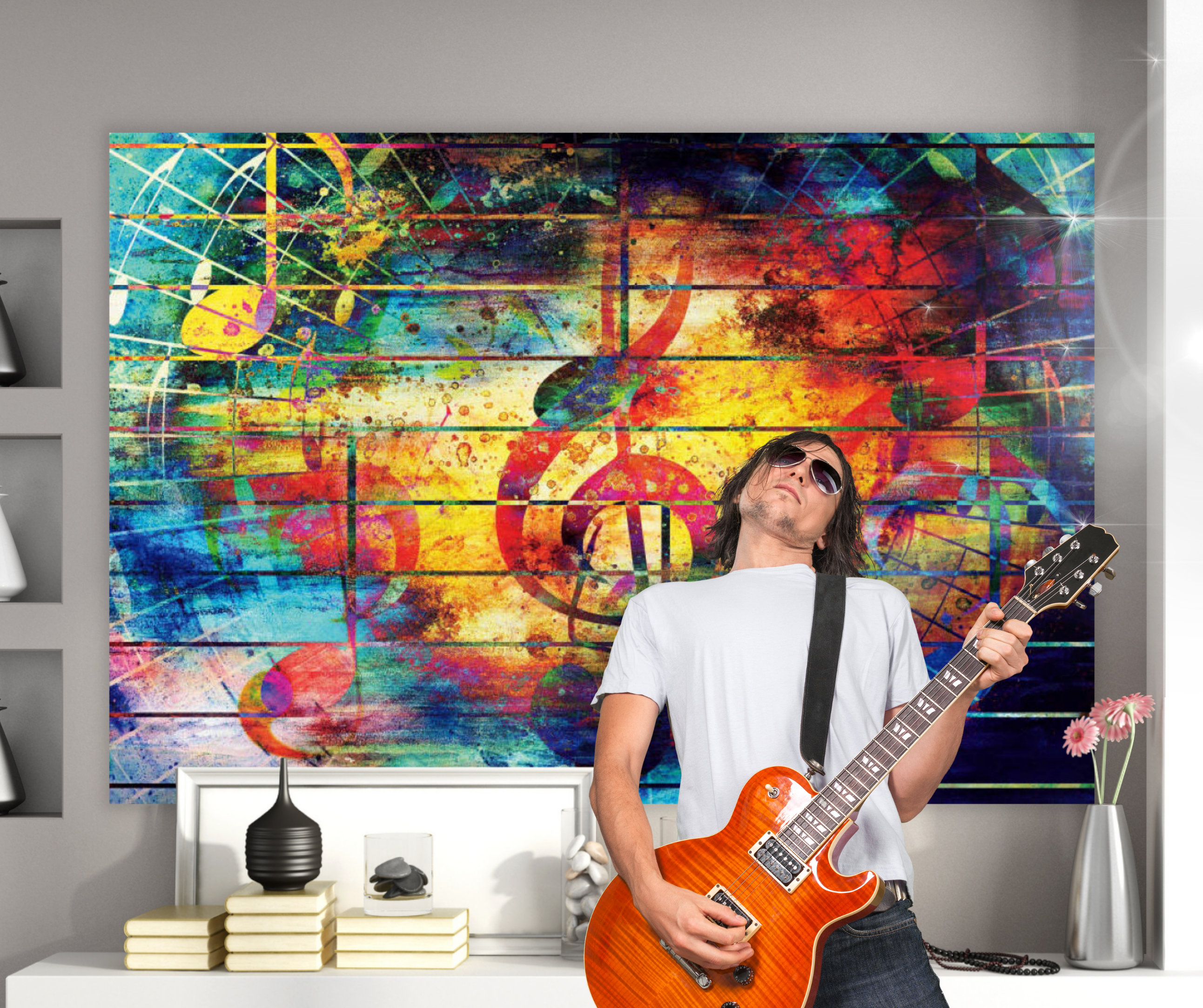 KaiSha Tapestry Wall Hanging; Music Lovers Home Décor Boys Bedroom Art Game Room Backdrop Guitar