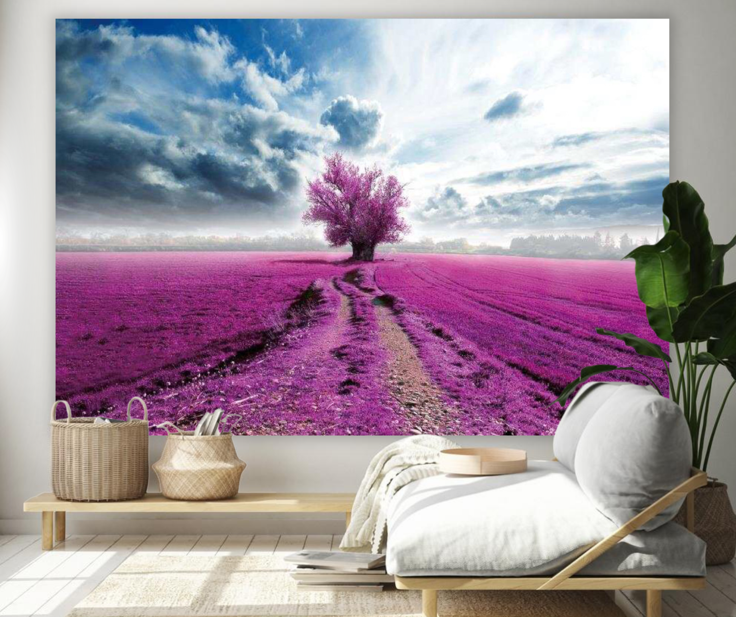 KaiSha Tapestry Wall Hanging; Lavender Fields Scenic View Wall Hanging Art Décor Large Landscape Artwork (79x59)