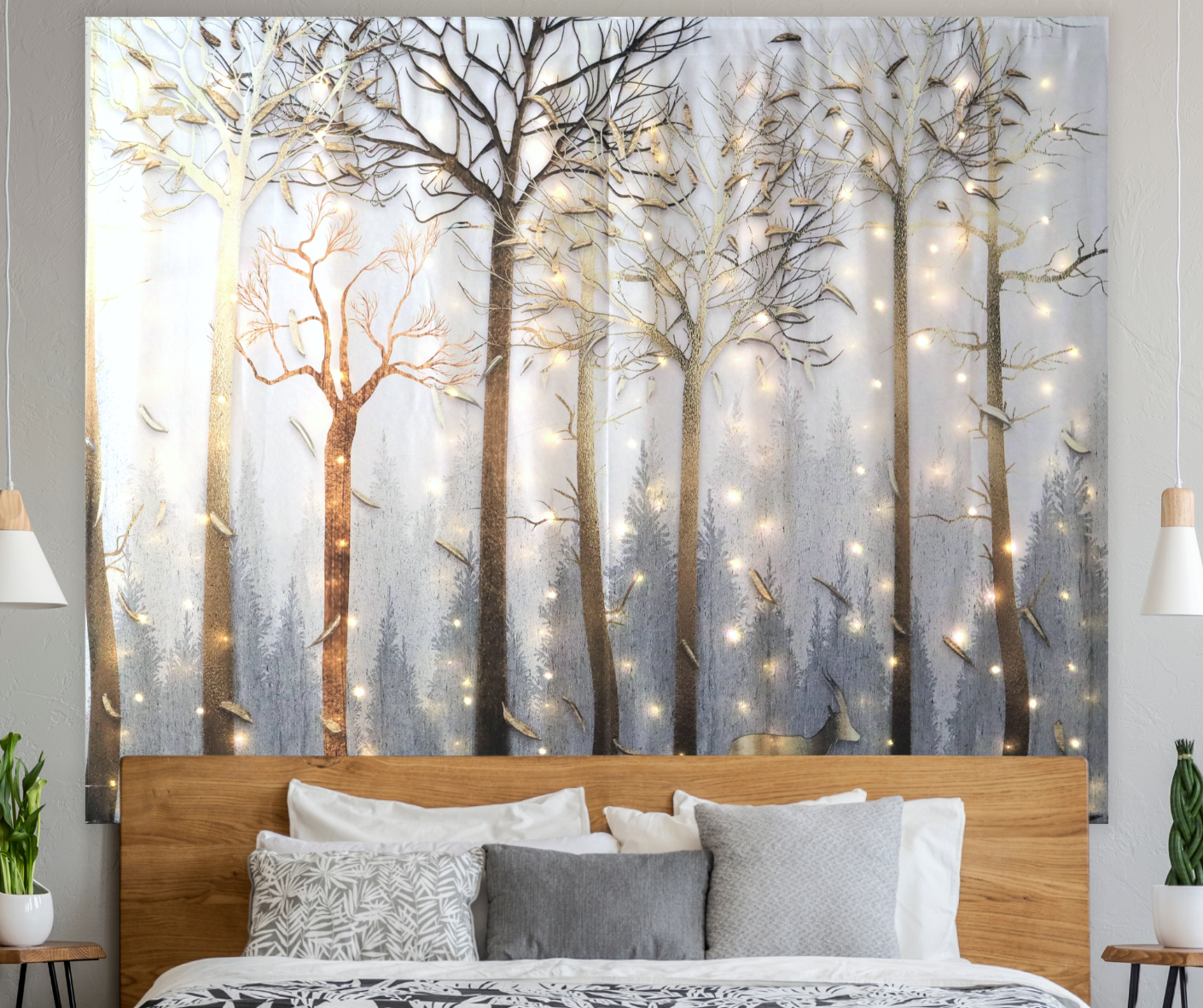 KaiSha LED Tapestry Wall Hanging; Modern Abstract Trees Scenic View Art Décor Home Decoration Bedroom Forest Nature Landscape Scene