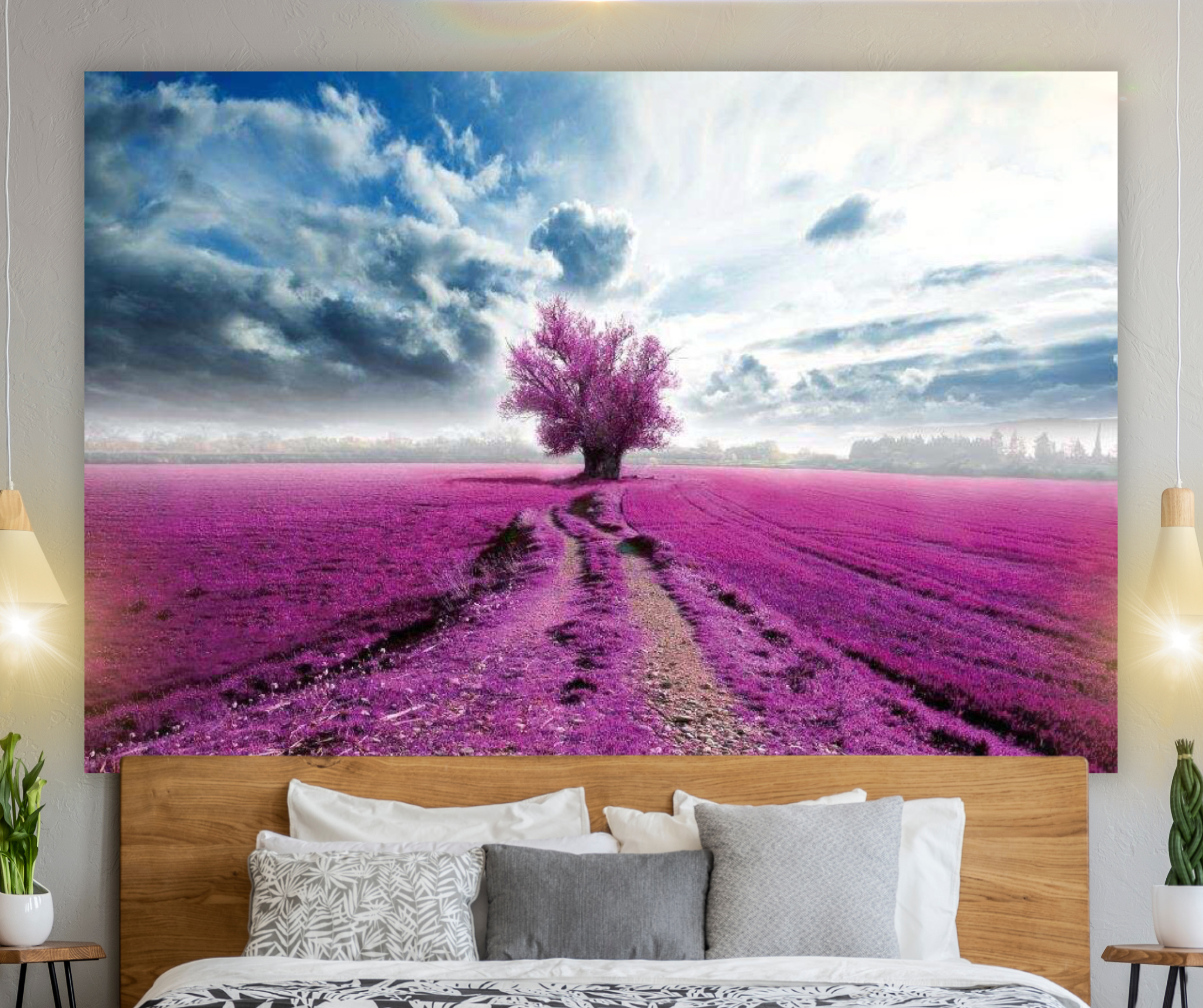 KaiSha Tapestry Wall Hanging; Lavender Fields Scenic View Wall Hanging Art Décor Large Landscape Artwork (79x59)