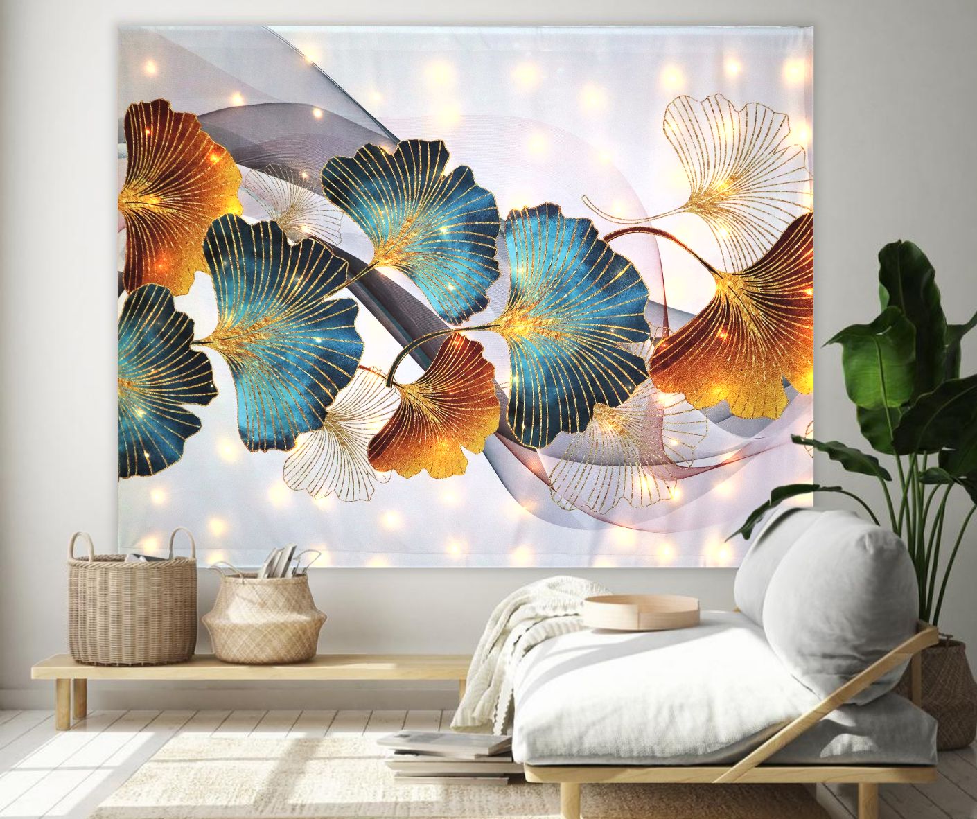 Tapiz LED KaiSha para colgar en la pared; Decoración de arte abstracto moderno Paisaje bohemio Floral