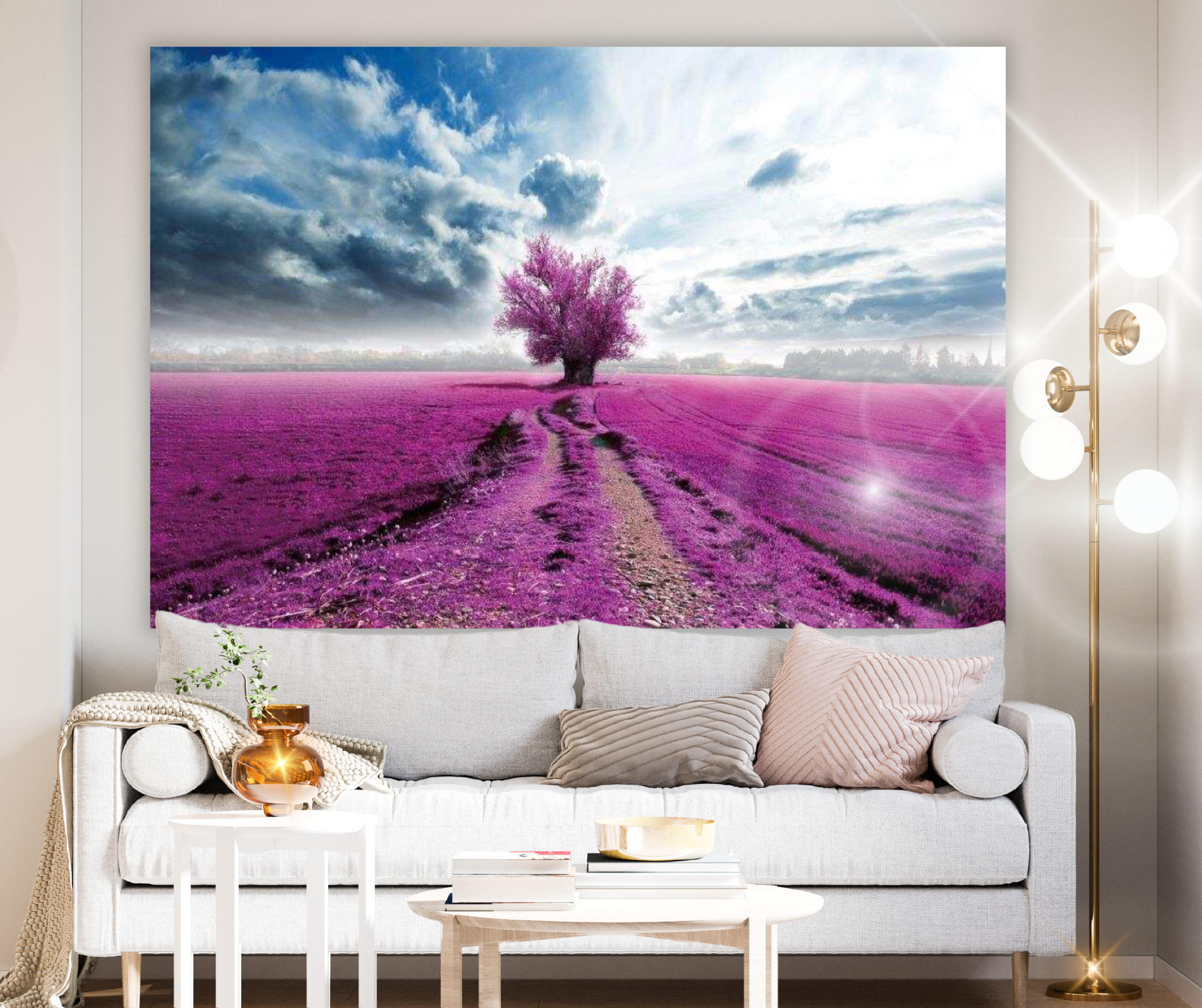 KaiSha Tapestry Wall Hanging; Lavender Fields Scenic View Wall Hanging Art Décor Large Landscape Artwork (79x59)