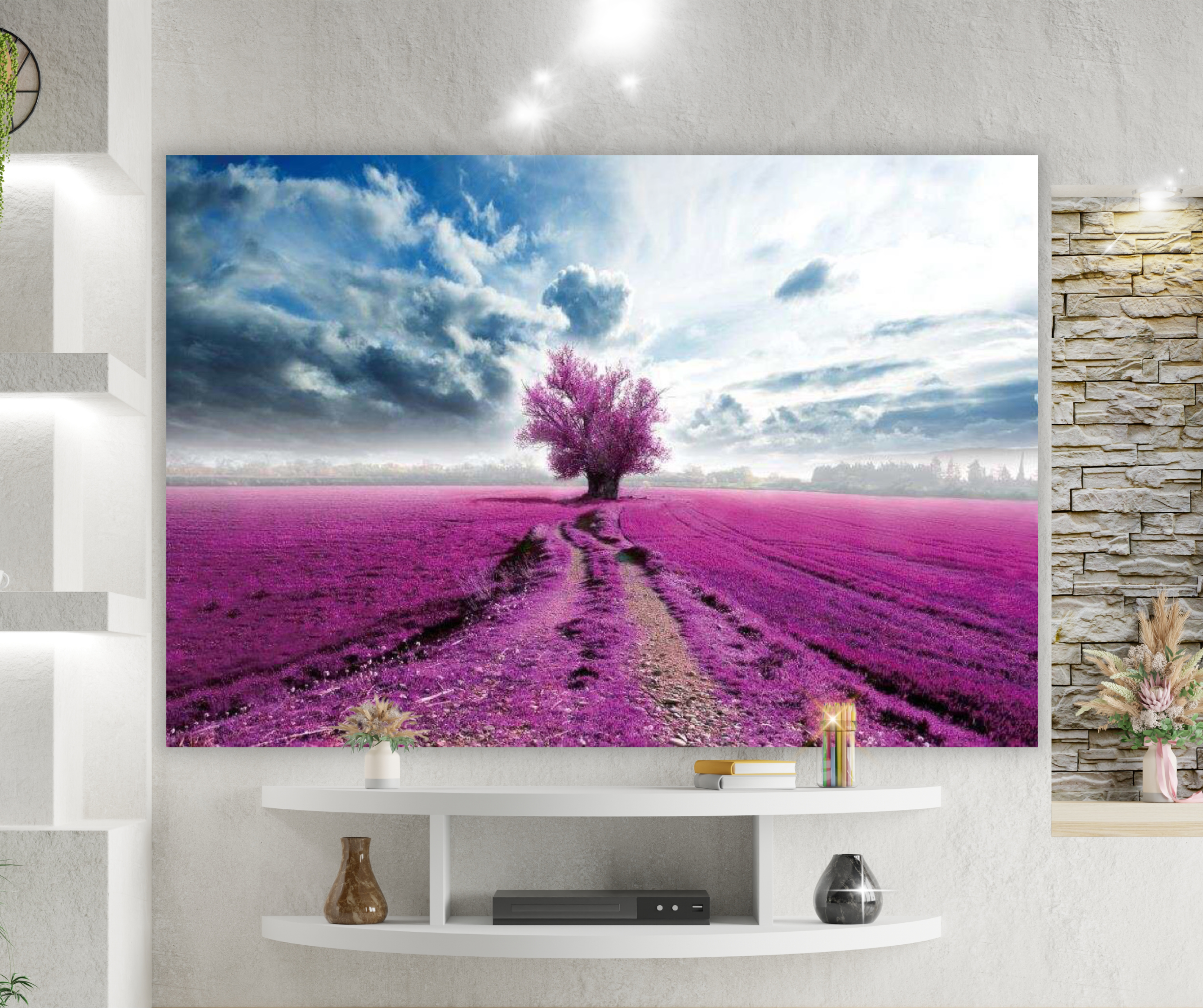 KaiSha Tapestry Wall Hanging; Lavender Fields Scenic View Wall Hanging Art Décor Large Landscape Artwork (79x59)