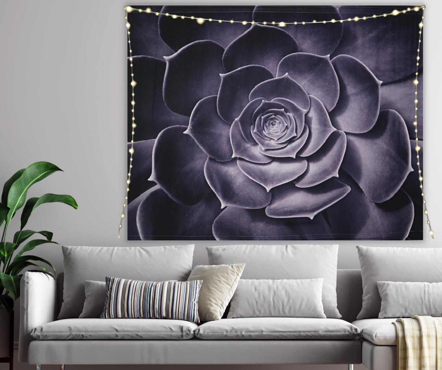 KaiSha LED Tapestry Wall Hanging; Bohemian Floral Wall Hanging Art Décor Large Purple Flower Artwork (79"x59")