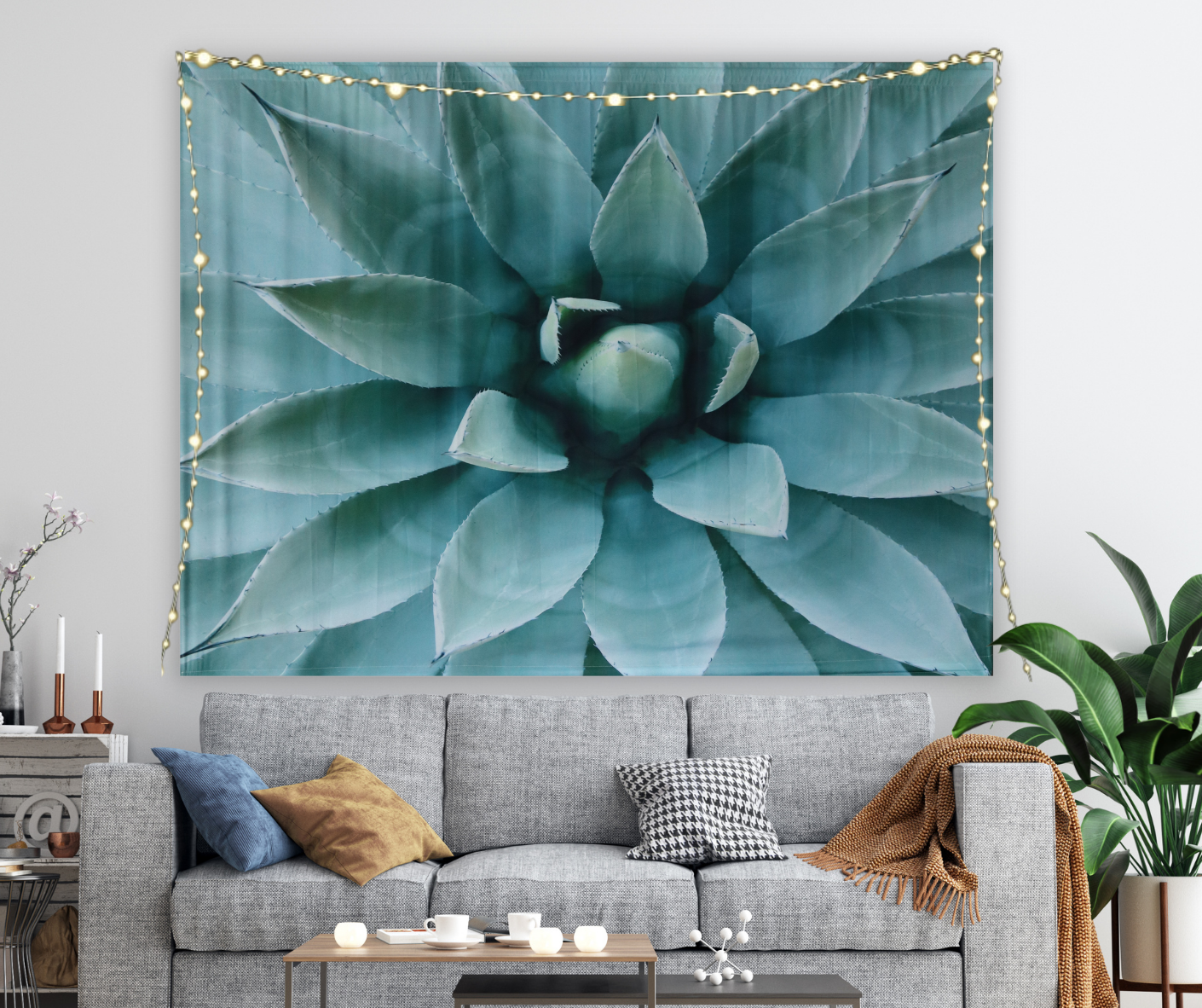 KaiSha LED Tapestry Wall Hanging; Bohemian Floral Wall Hanging Art Décor Large Boho Teal Flower Artwork (79"x59")